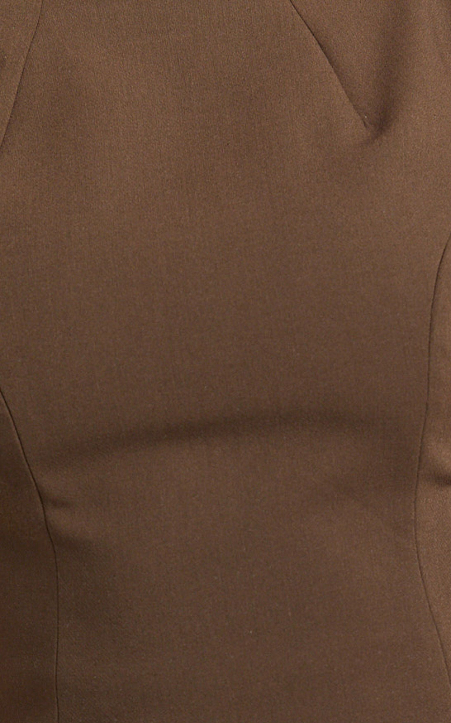 Langley Mini Dress - Sleeveless High Neck Faux Wrap Tulip Dress in Brown