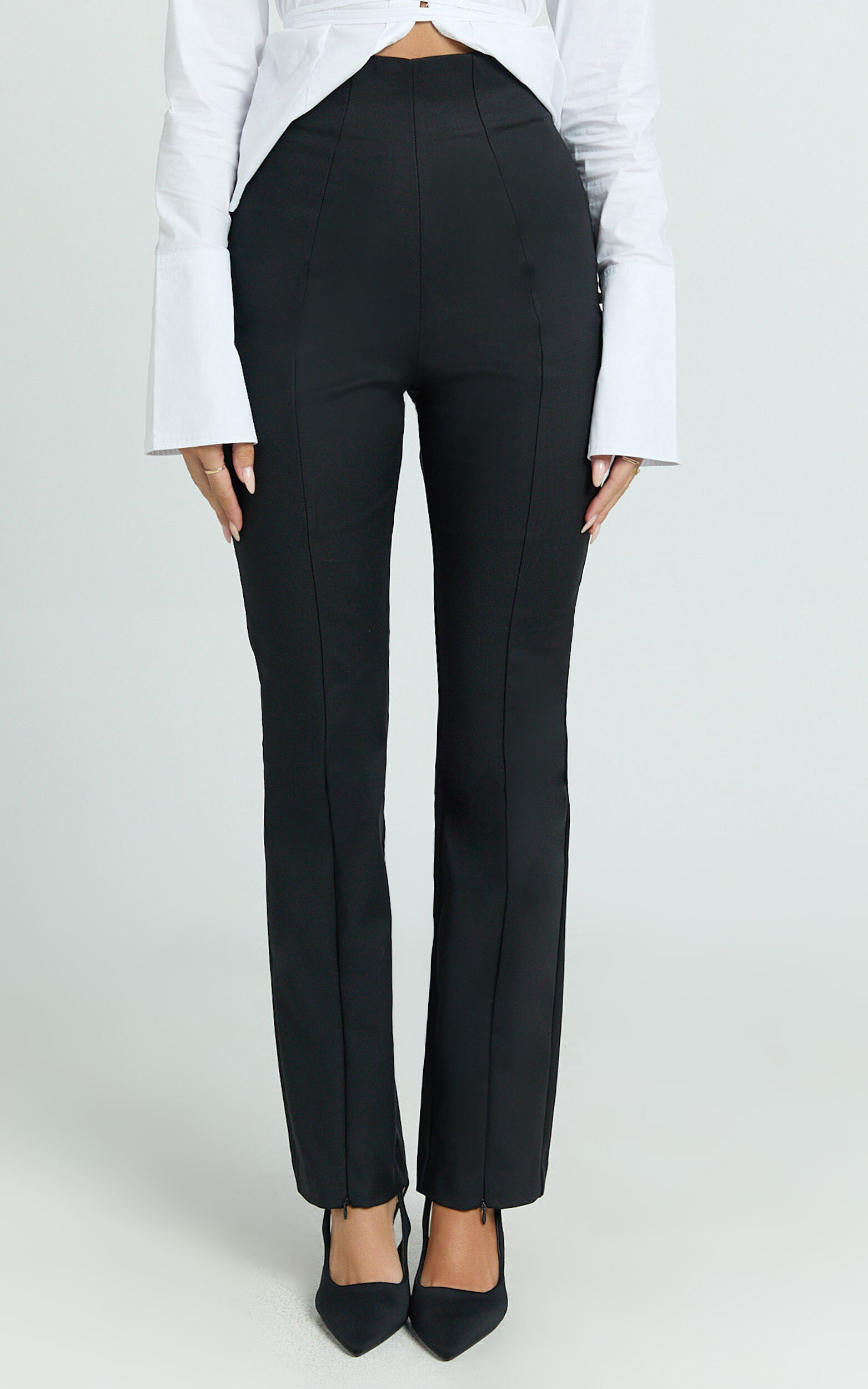 Brienne Pants - High Rise Split Hem Slim Pants in Black