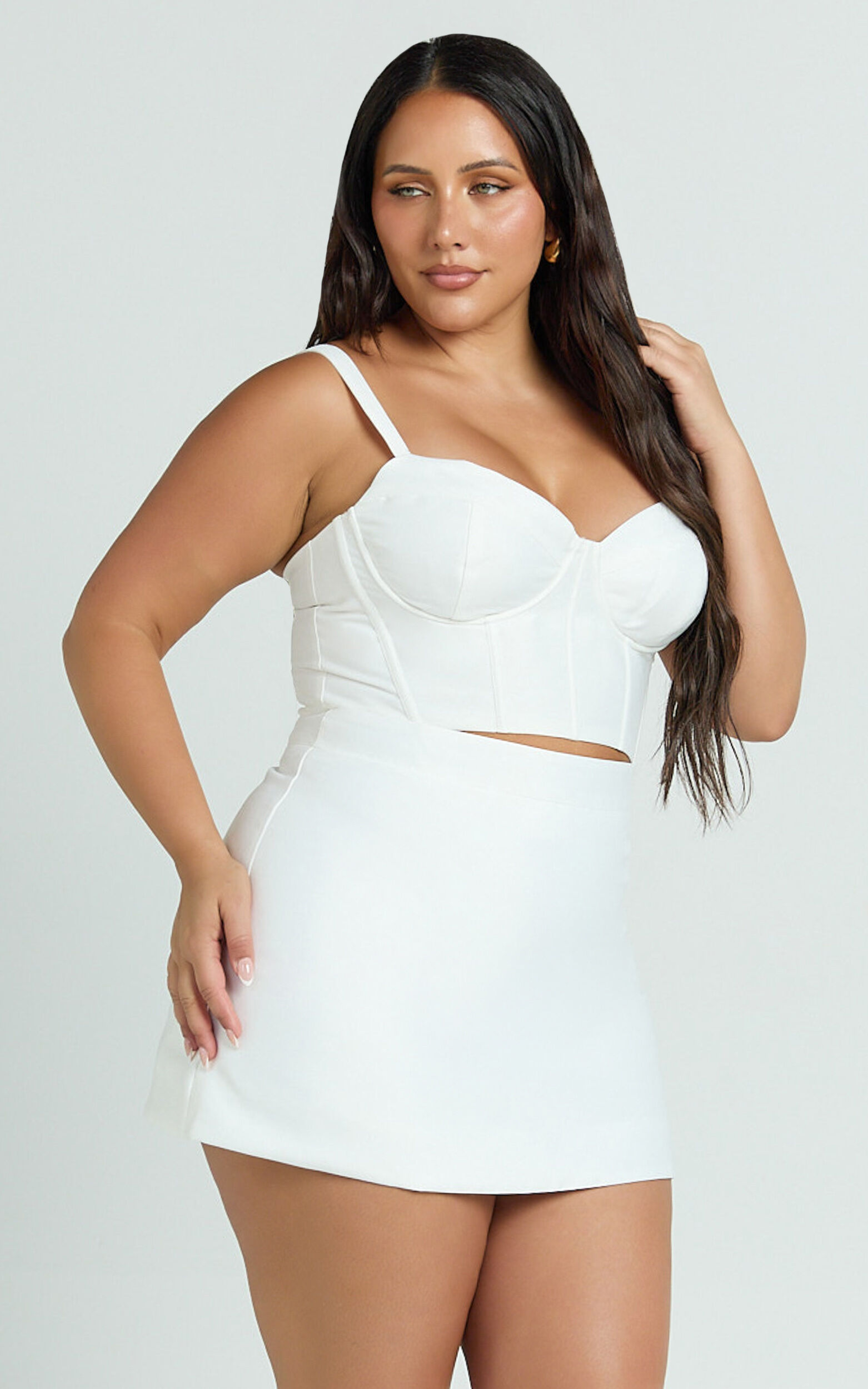 Janice Mini Skirt - High Waisted A-line Skirt in White