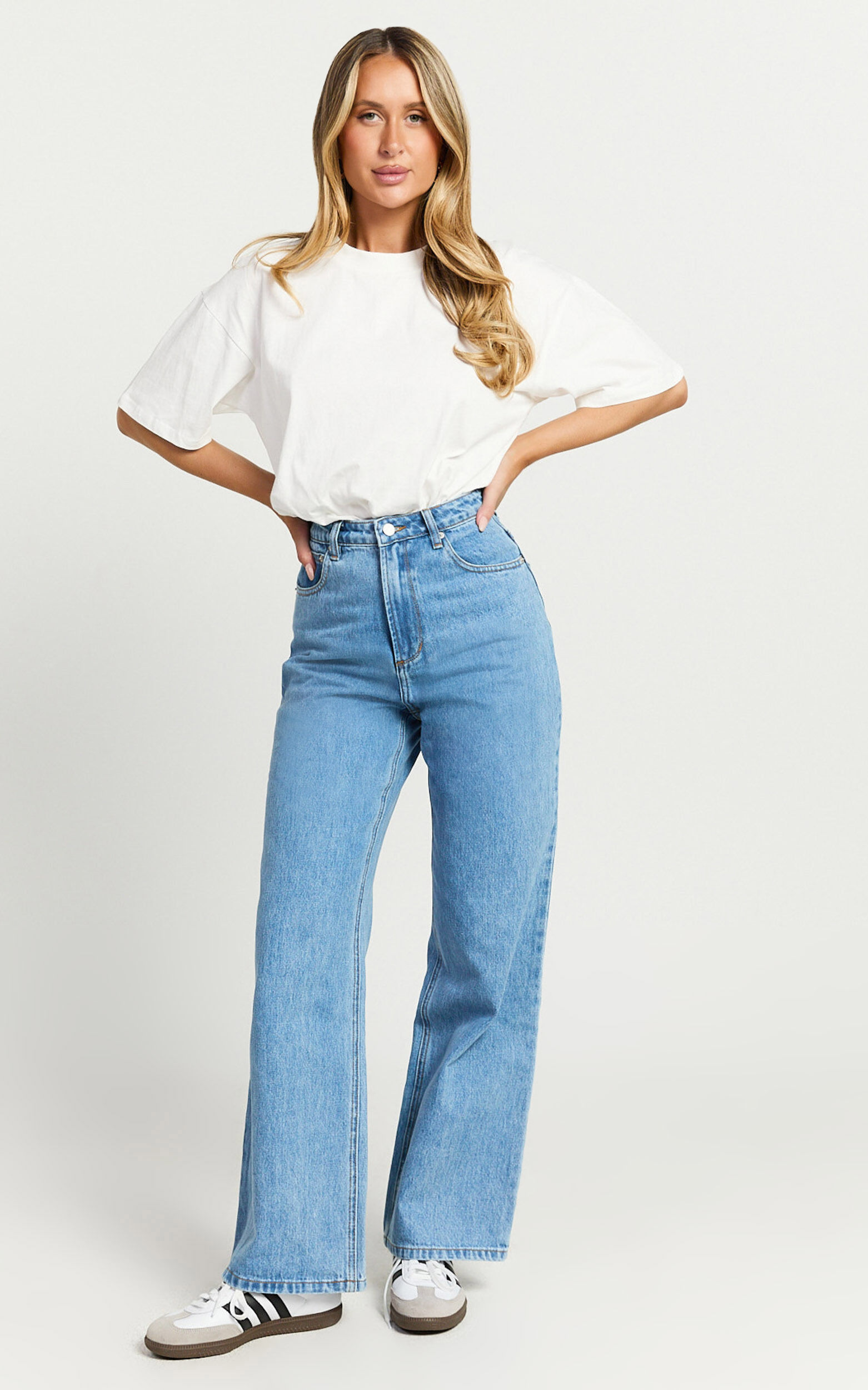 Cole Jeans - High Waist Relaxed Wide Leg Recycled Denim Jeans in Mid Blue Wash