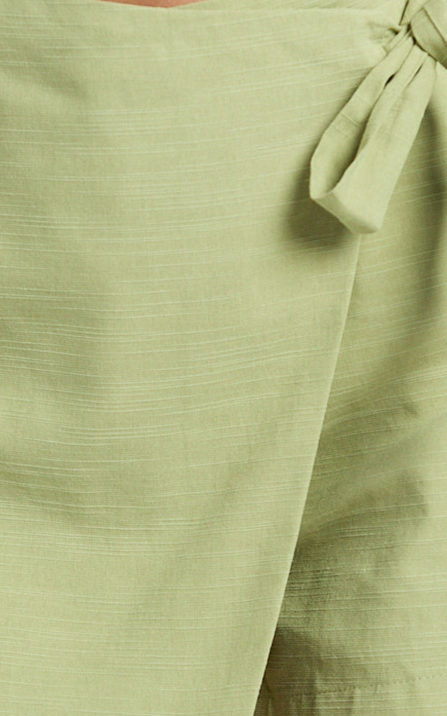 Polina Two Piece Set - Linen Square Neck Crop Top and Tie Waist Skort Set in Sage