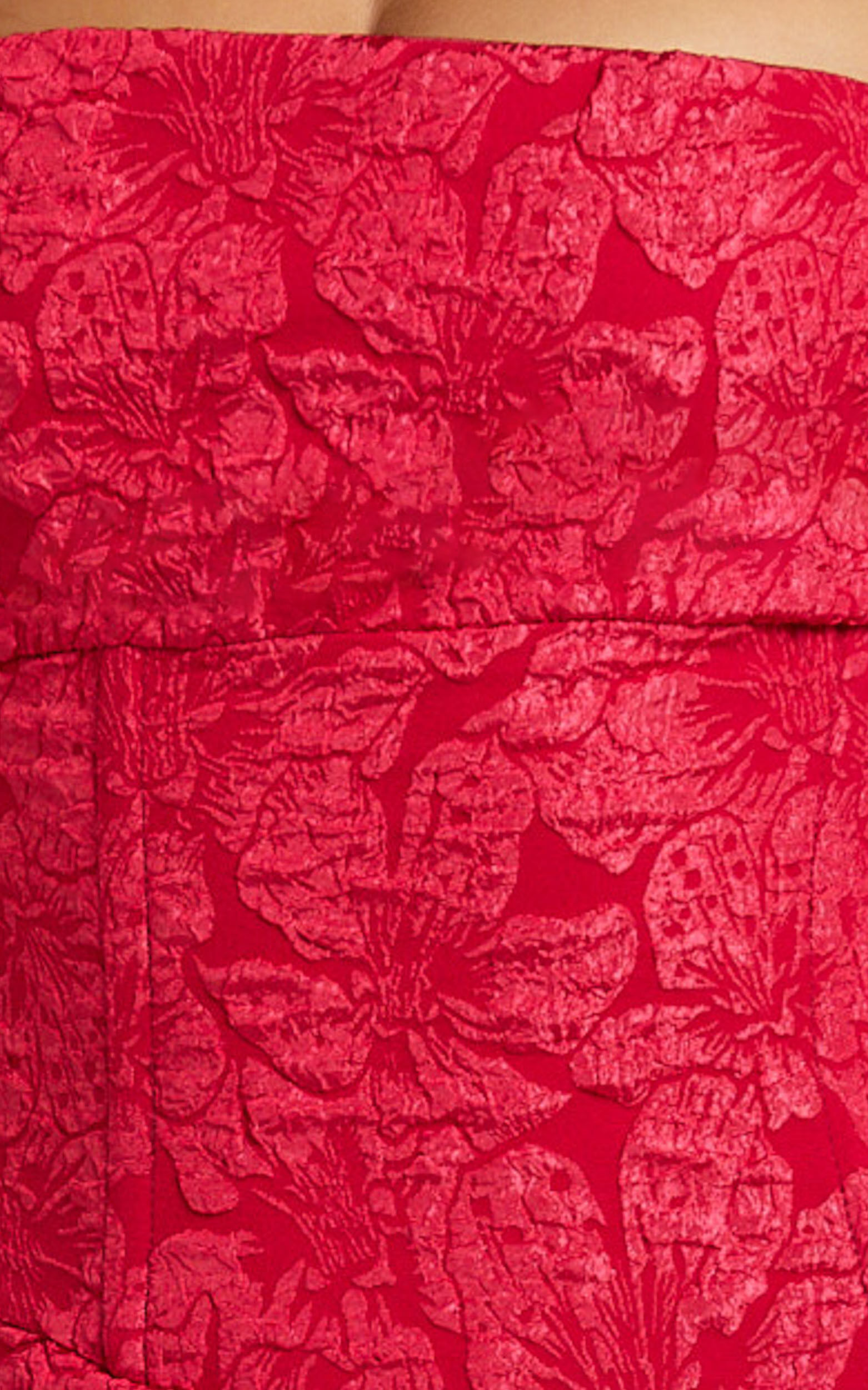 Berri Maxi Dress - Strapless Jacquard High Split Dress in Red