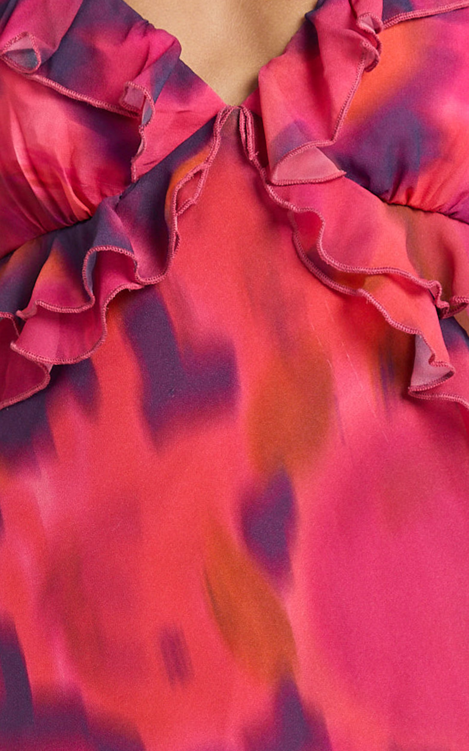 Alessa Maxi Dress - V Neck Frill Detail Empire Waist Back Cut Out Dress in Adeana Print