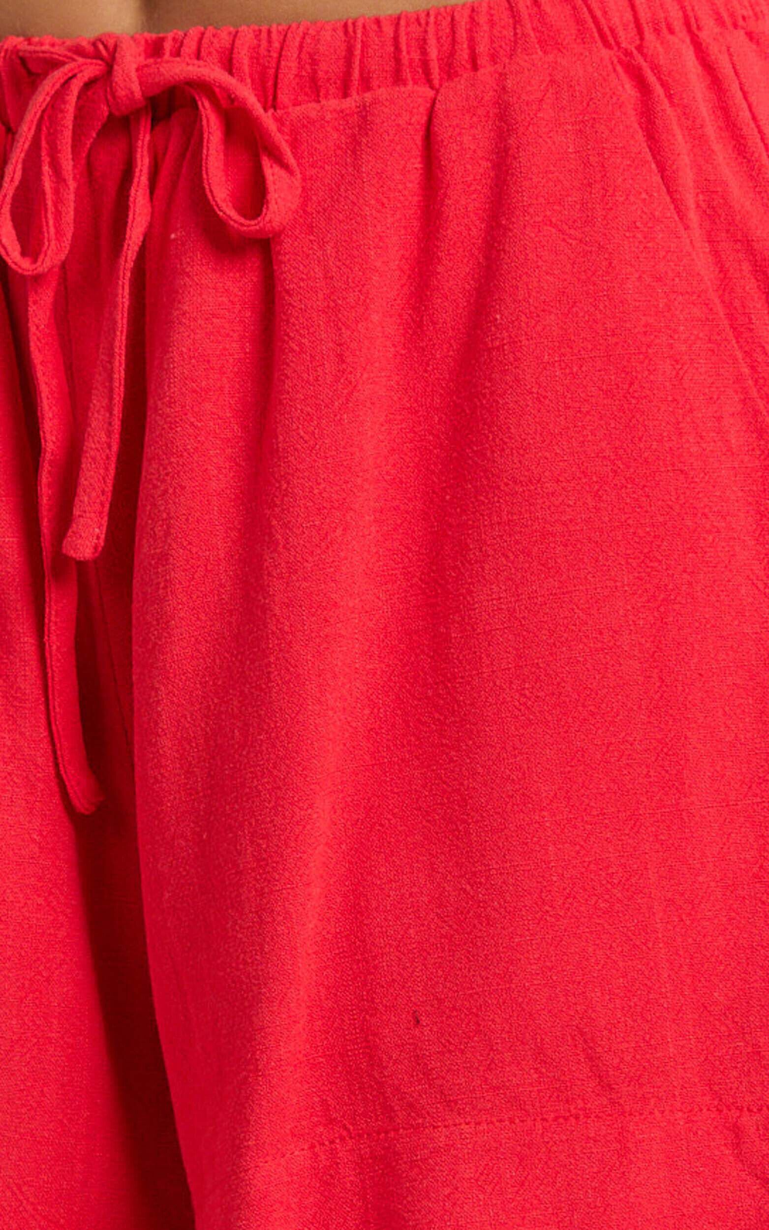 Olivia Shorts - Drawstring Relaxed Linen Shorts in Red