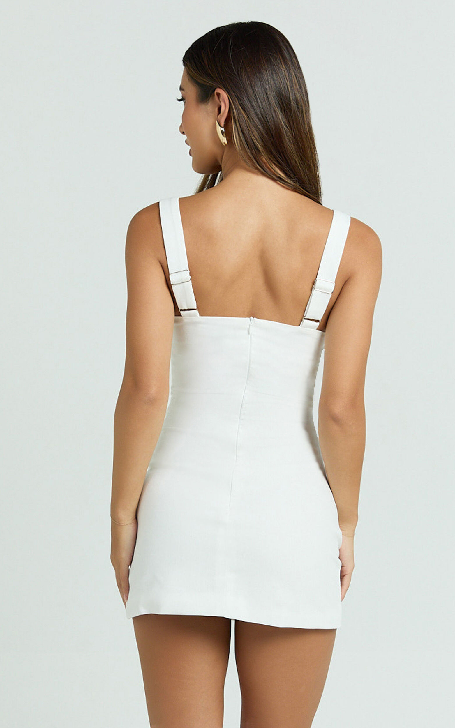 Arna Mini Dress - High Neck Fitted Bow Detail Leg Split Fitted Dress in White