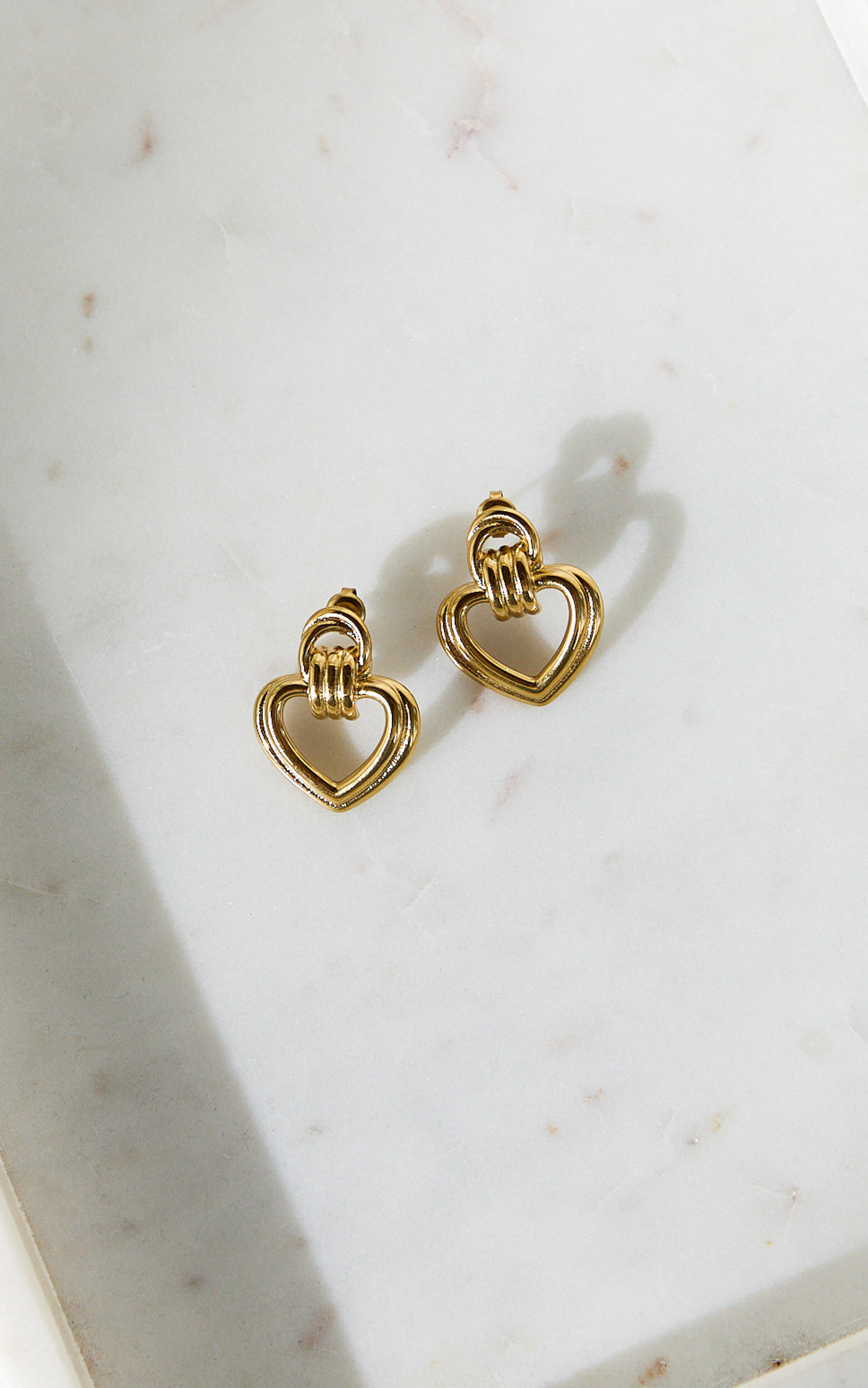 Velma  Earrings - Double Hoop Heart Earrings in Gold
