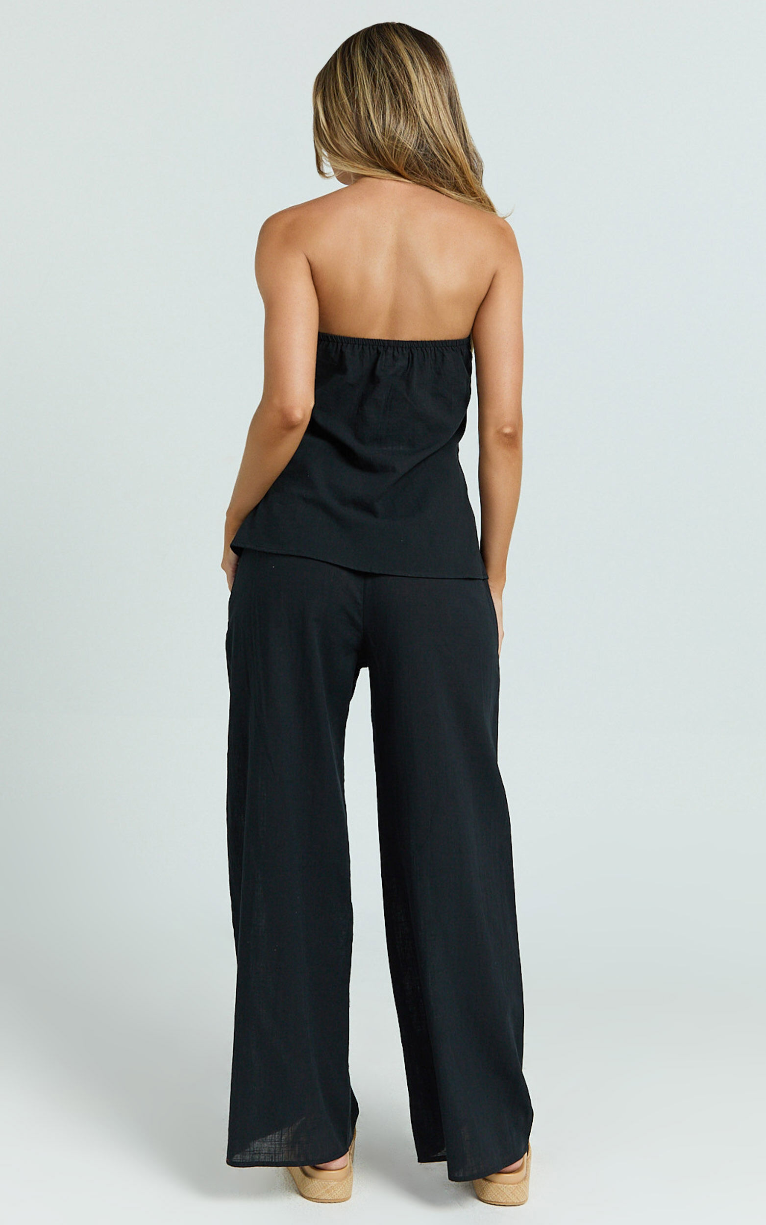 Carli Two Piece Top and Pants Set - Cotton Tube Pant Set in Black