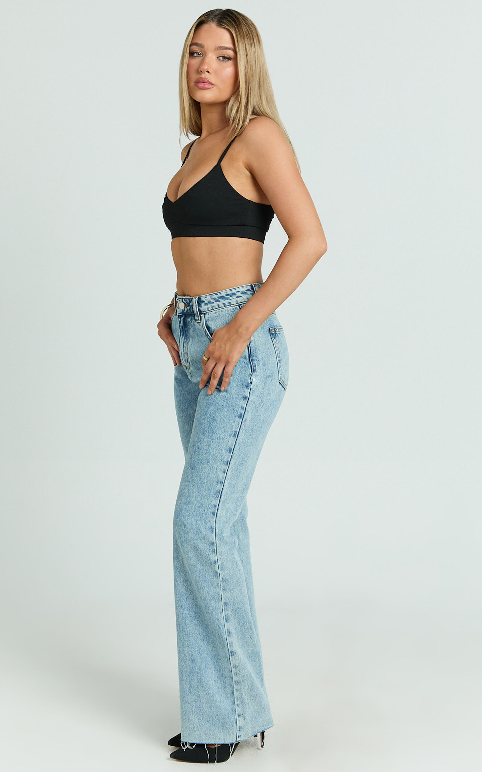 Jacqueline Jeans - High Waisted Relaxed Recycled Denim Bootcut Jeans in Mid Blue Wash