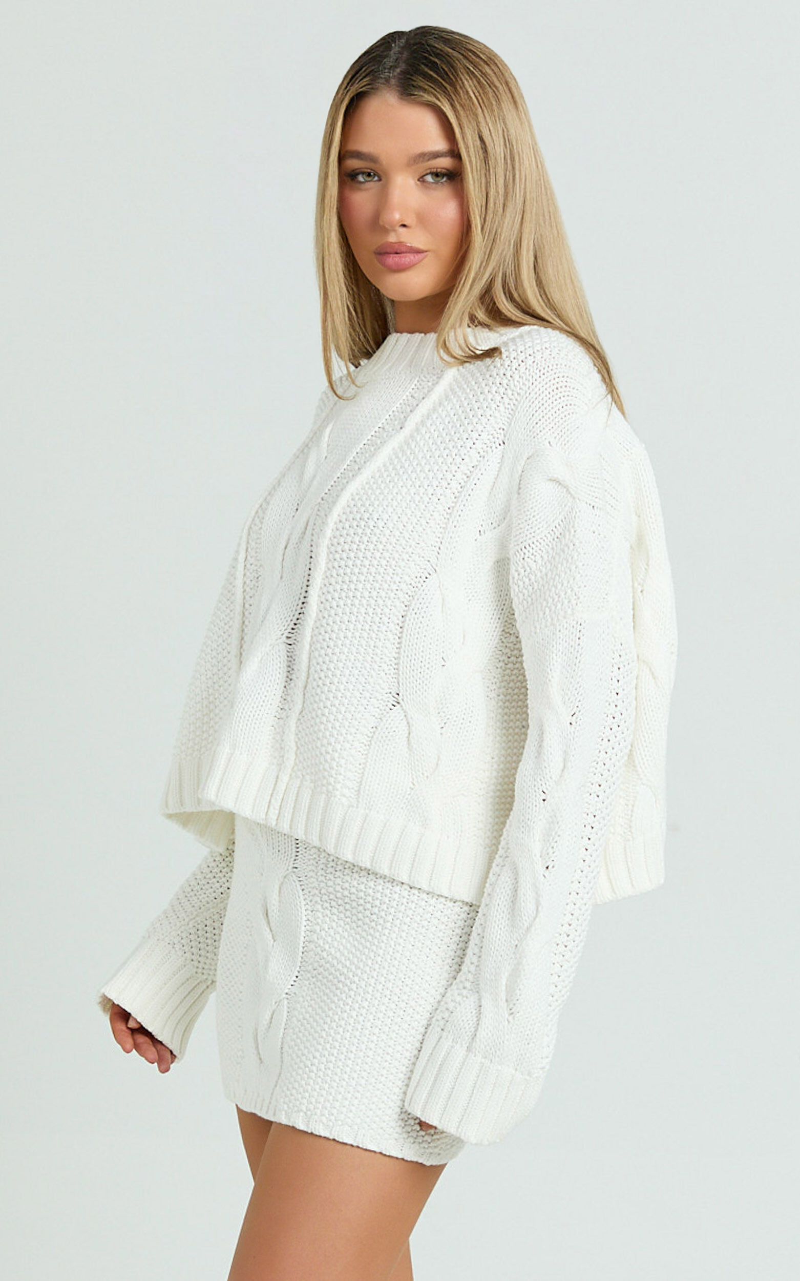 Marge Jumper- Oversized Cable Knit Crew Neck Jumper in White