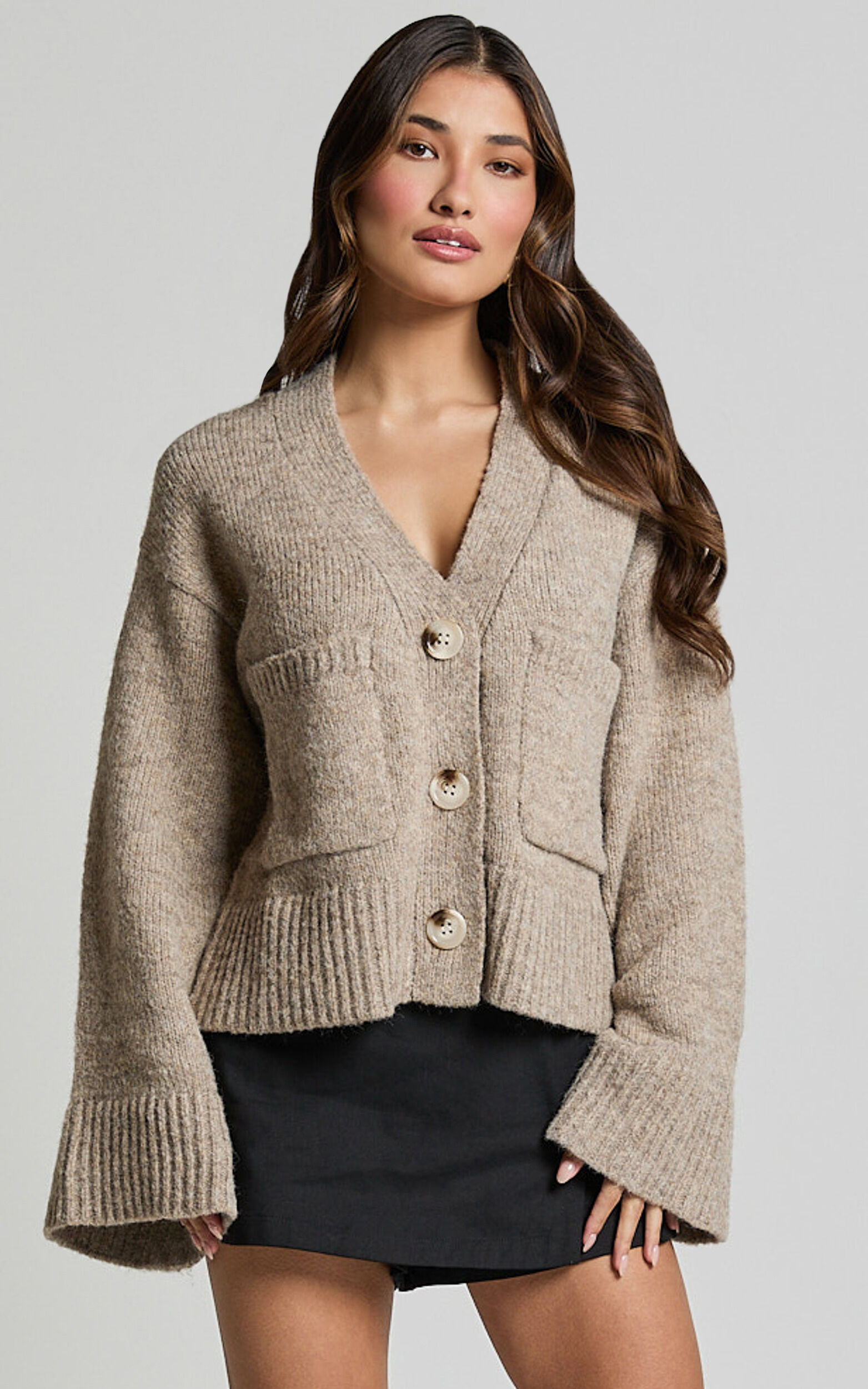 Becka Cardigan - Oversized Recycled Knitted Button Through Cardigan in Biscuit