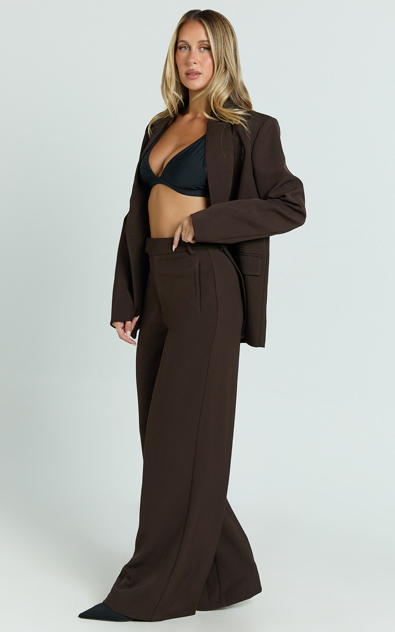 Selena Pants - High Waisted Wide Leg Tailored Pants in Dark Chocolate