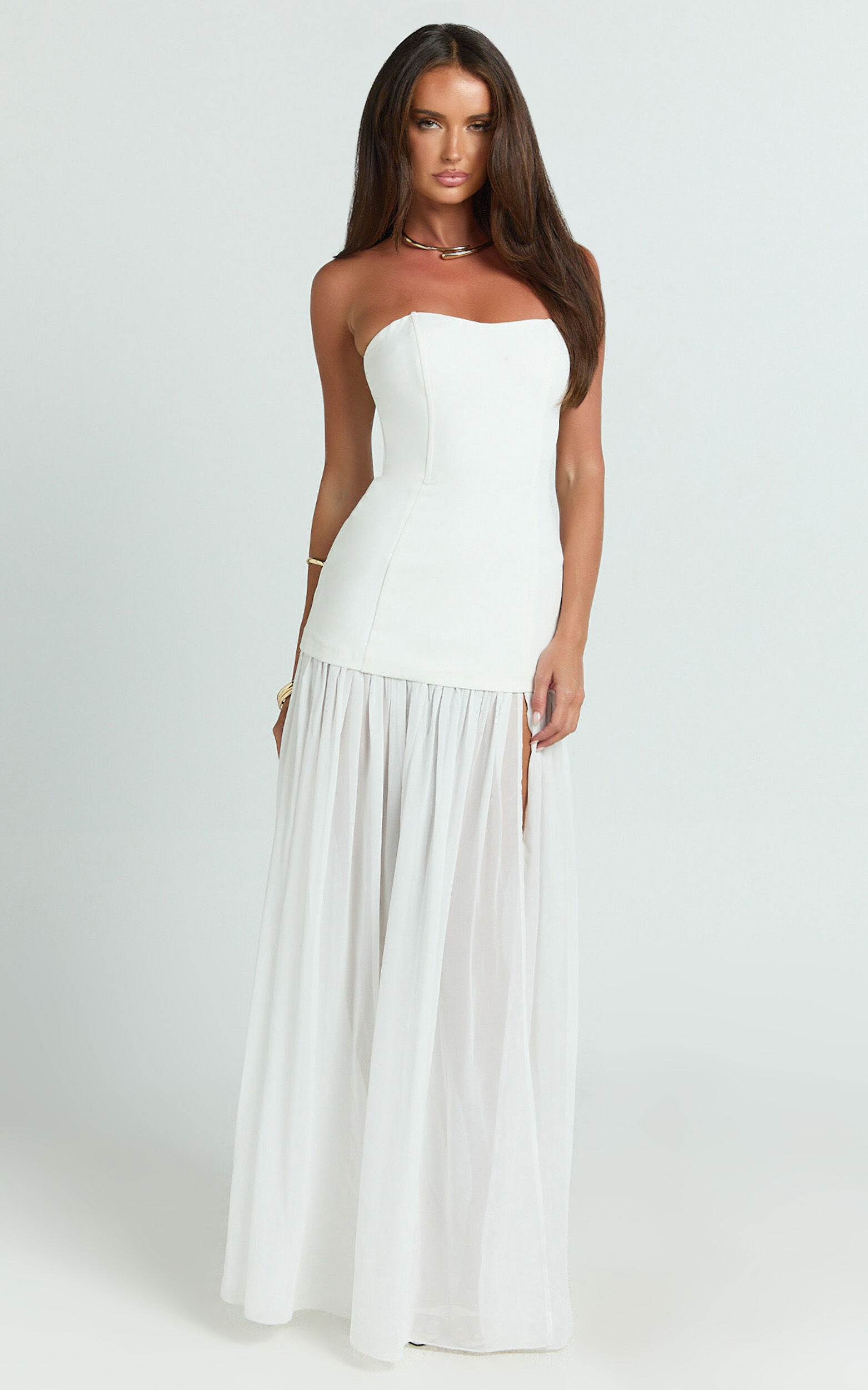 Jocelyn Maxi Dress - Strapless Ruched Fit And Flare Dress in Ivory