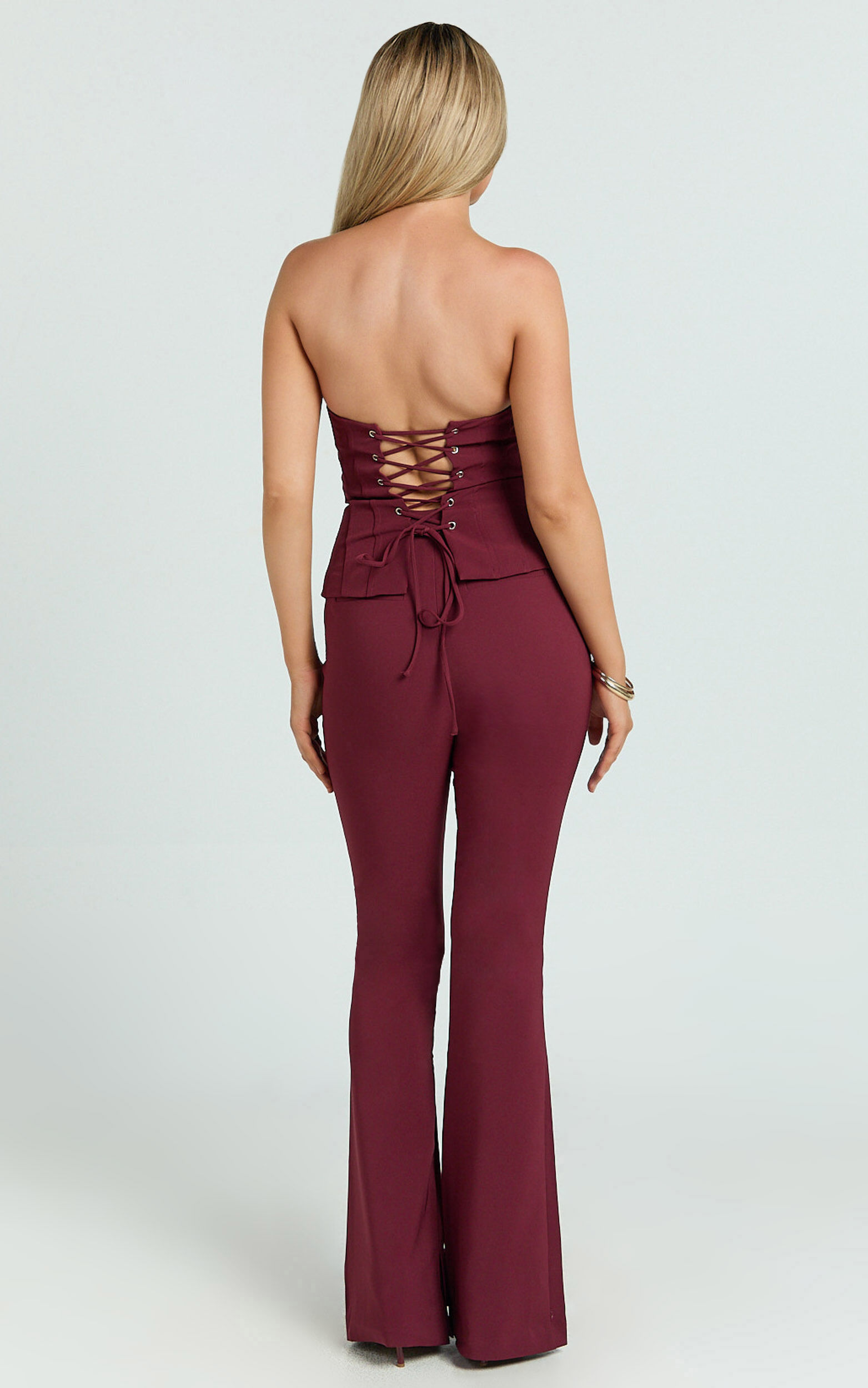 Irene Pants - Mid Rise Split Hem Bootleg Pants in Wine