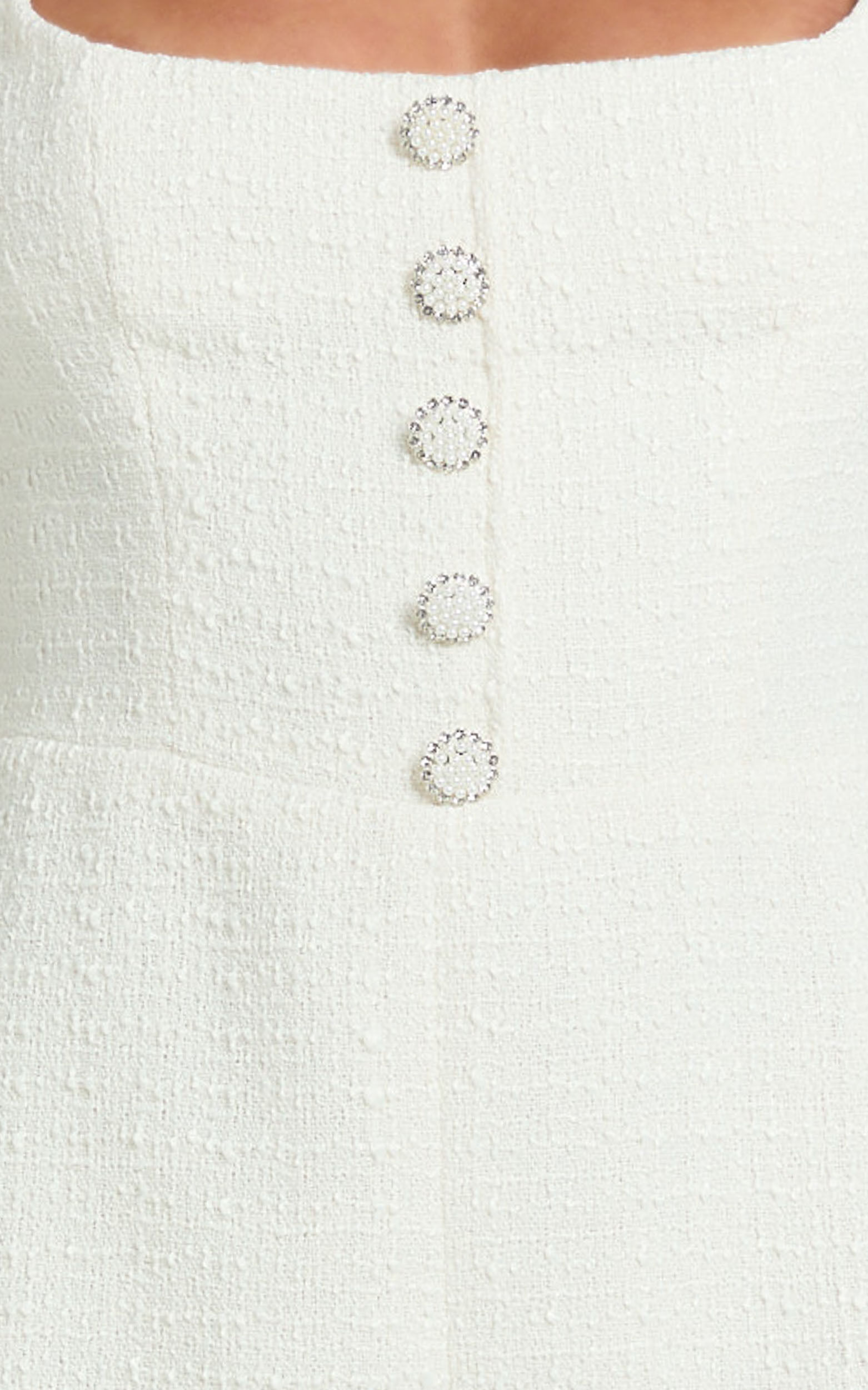 Brylee Playsuit - Scoop Neck Boucle Button Down Playsuit in Cream