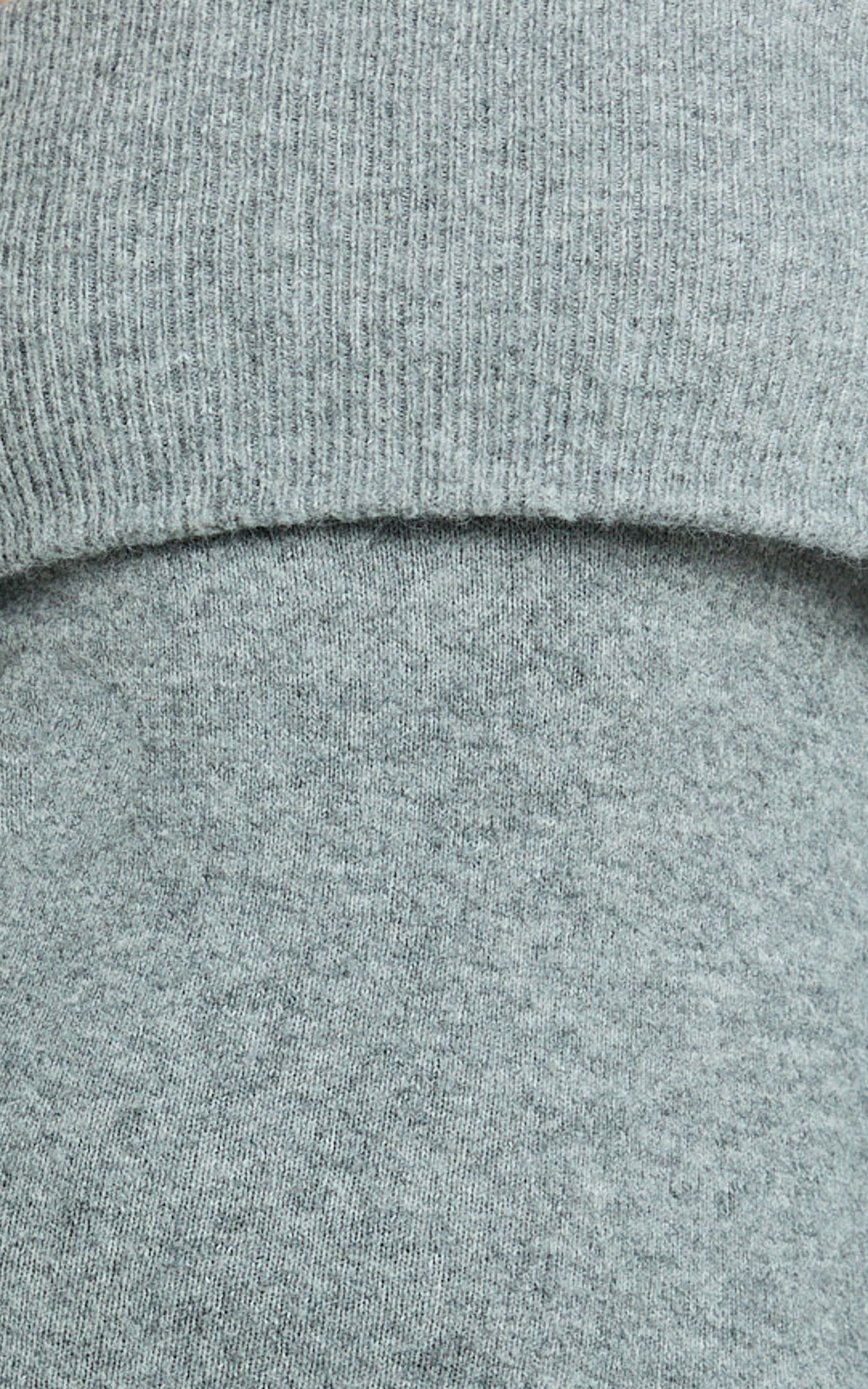 Darcie Midi Dress - Off Shoulder Knitted Long Sleeve Dress in Grey Marle