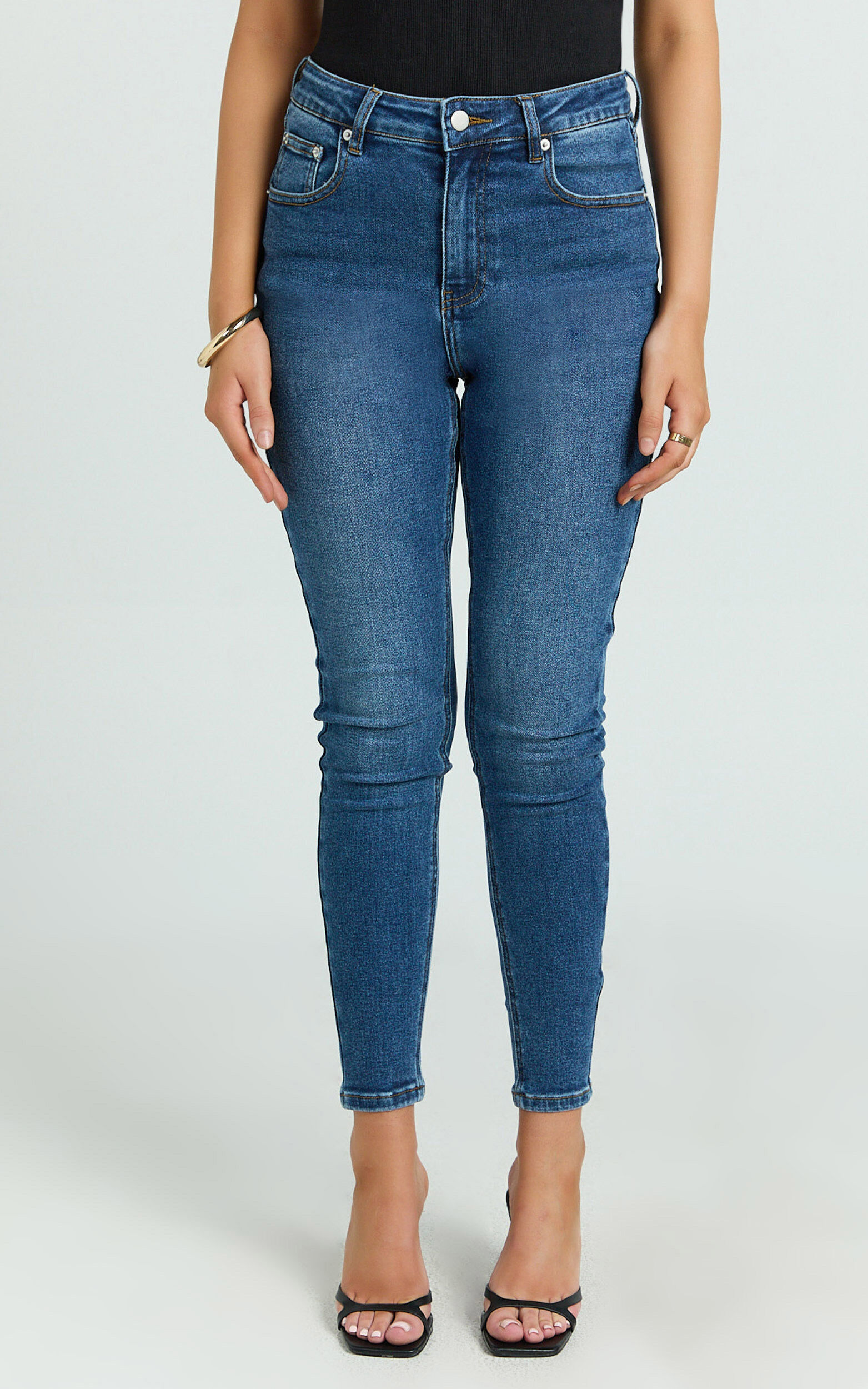 Duffy Jeans - High Waisted Super Stretch Skinny Denim Jeans in Dark Blue Wash