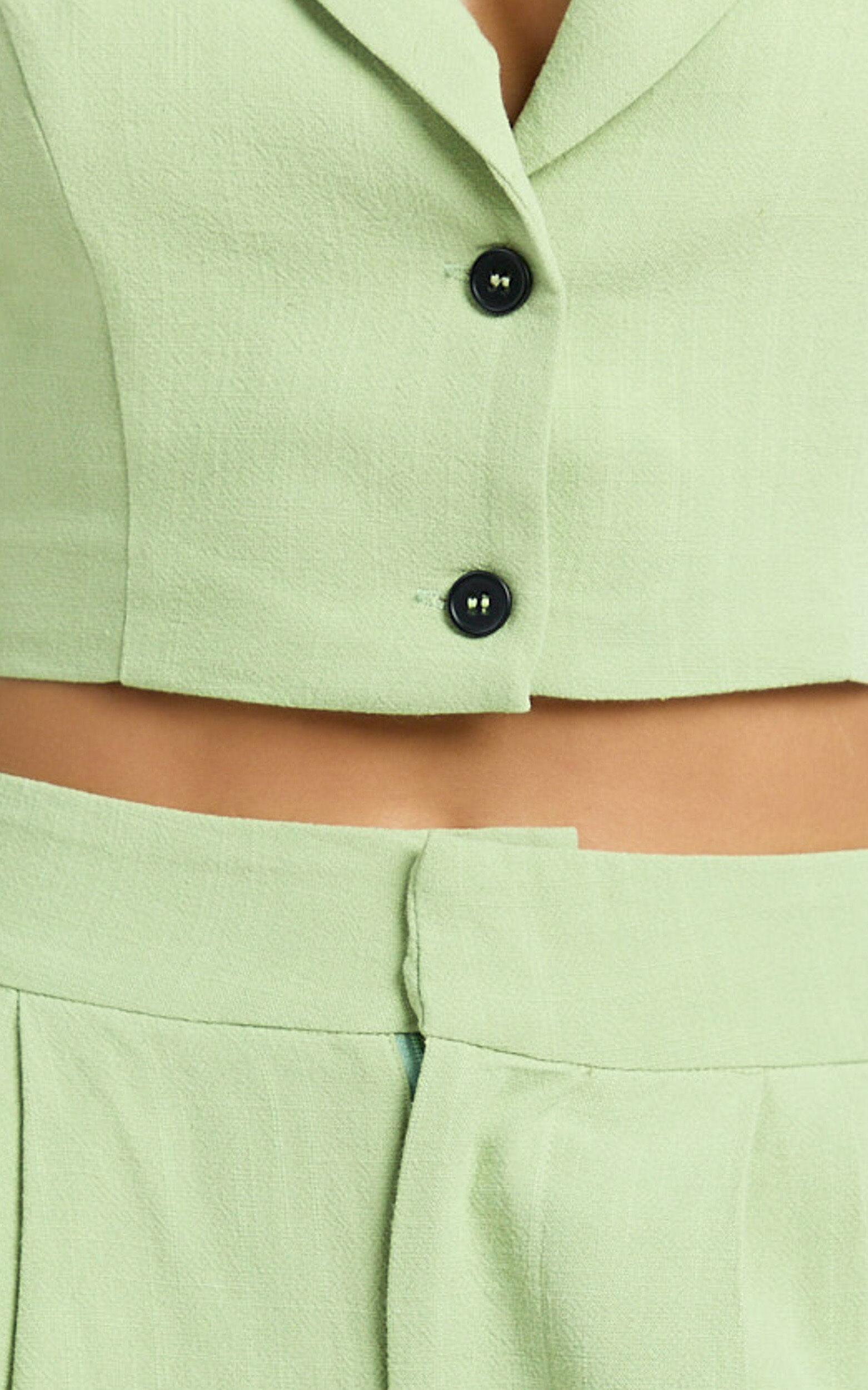 Nellis Two Piece Set - Linen Look Halter Vest and High Waisted Pants Set in Light Green