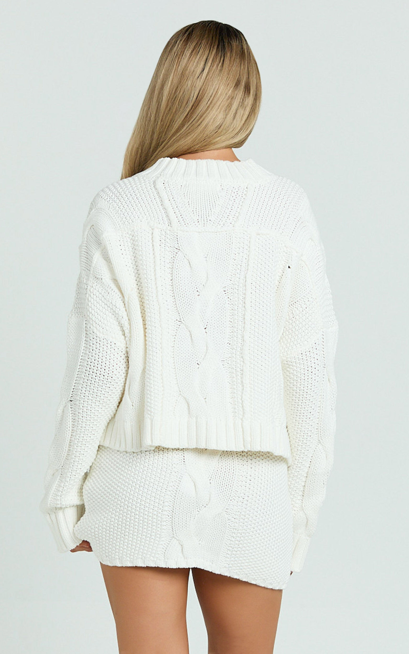 Marge Jumper- Oversized Cable Knit Crew Neck Jumper in White