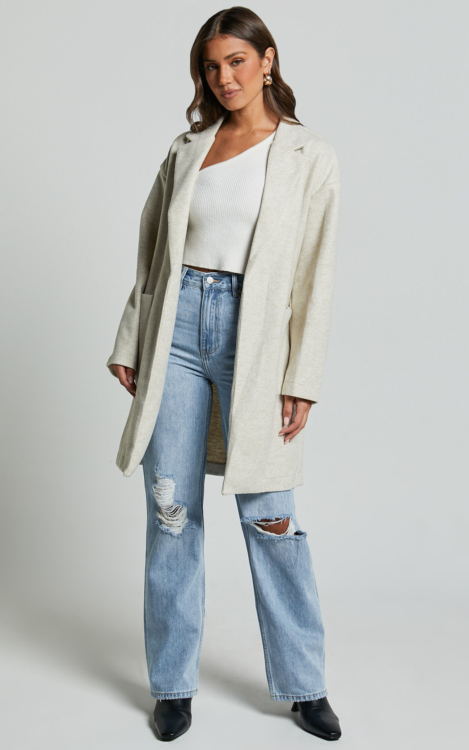 Jonas Coat - Pocket Detail Longline Coat in Beige