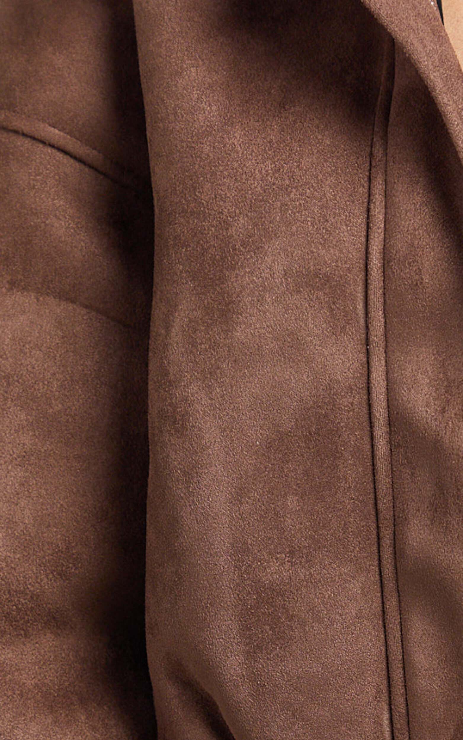 Nessa Jacket - Faux Suede Oversized Cropped Bomber Jacket in Dark Chestnut