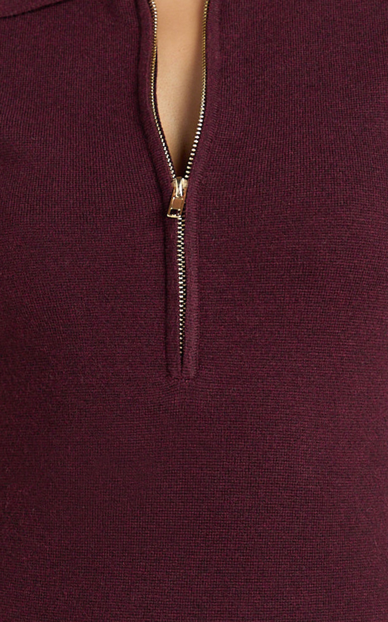 Gabriel Mini Dress - Short Sleeve Polo Knit Mini Dress in Cherry Liqueur