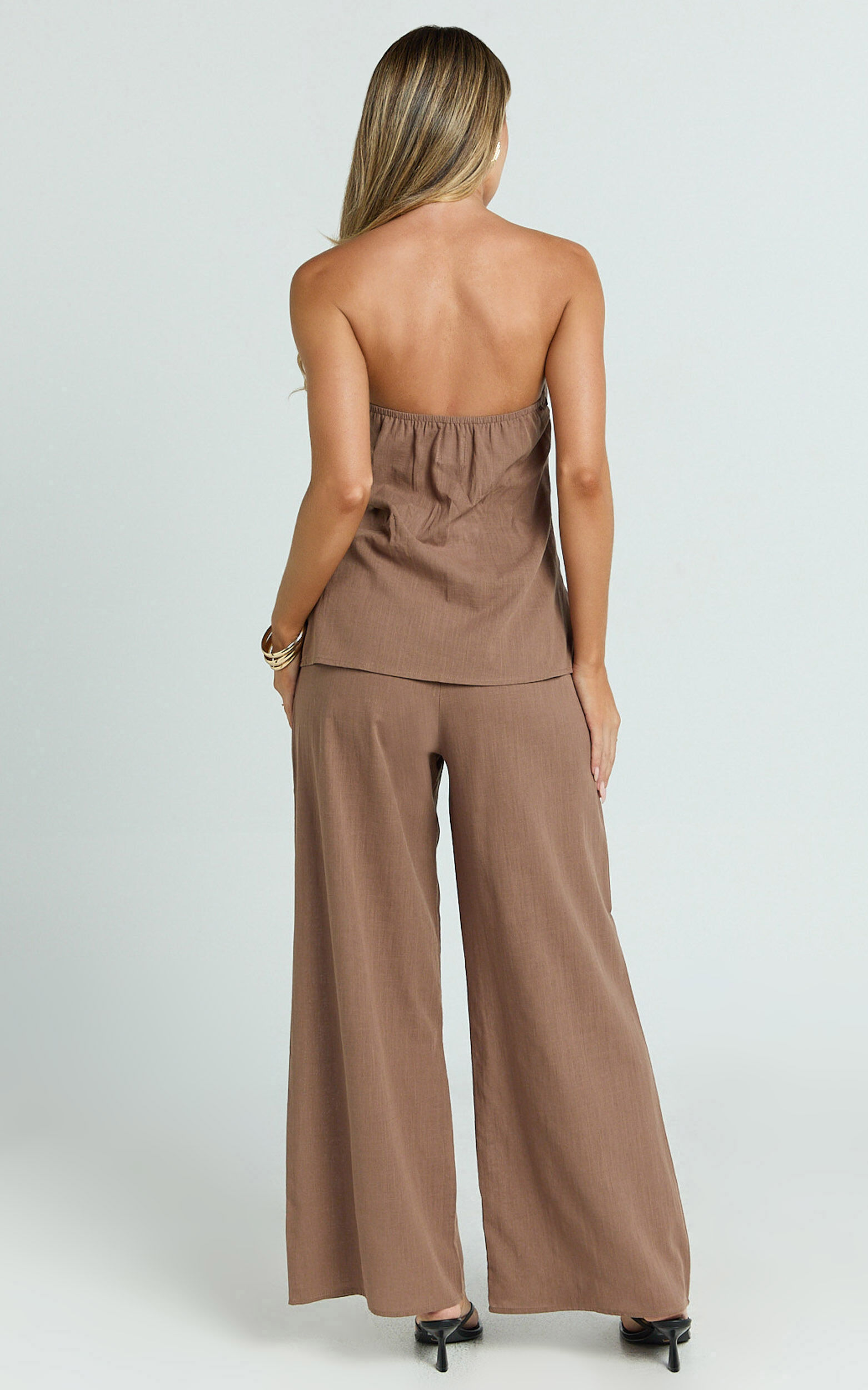 Carli Two Piece Top and Pants Set - Cotton Tube Pant Set in Chocolate