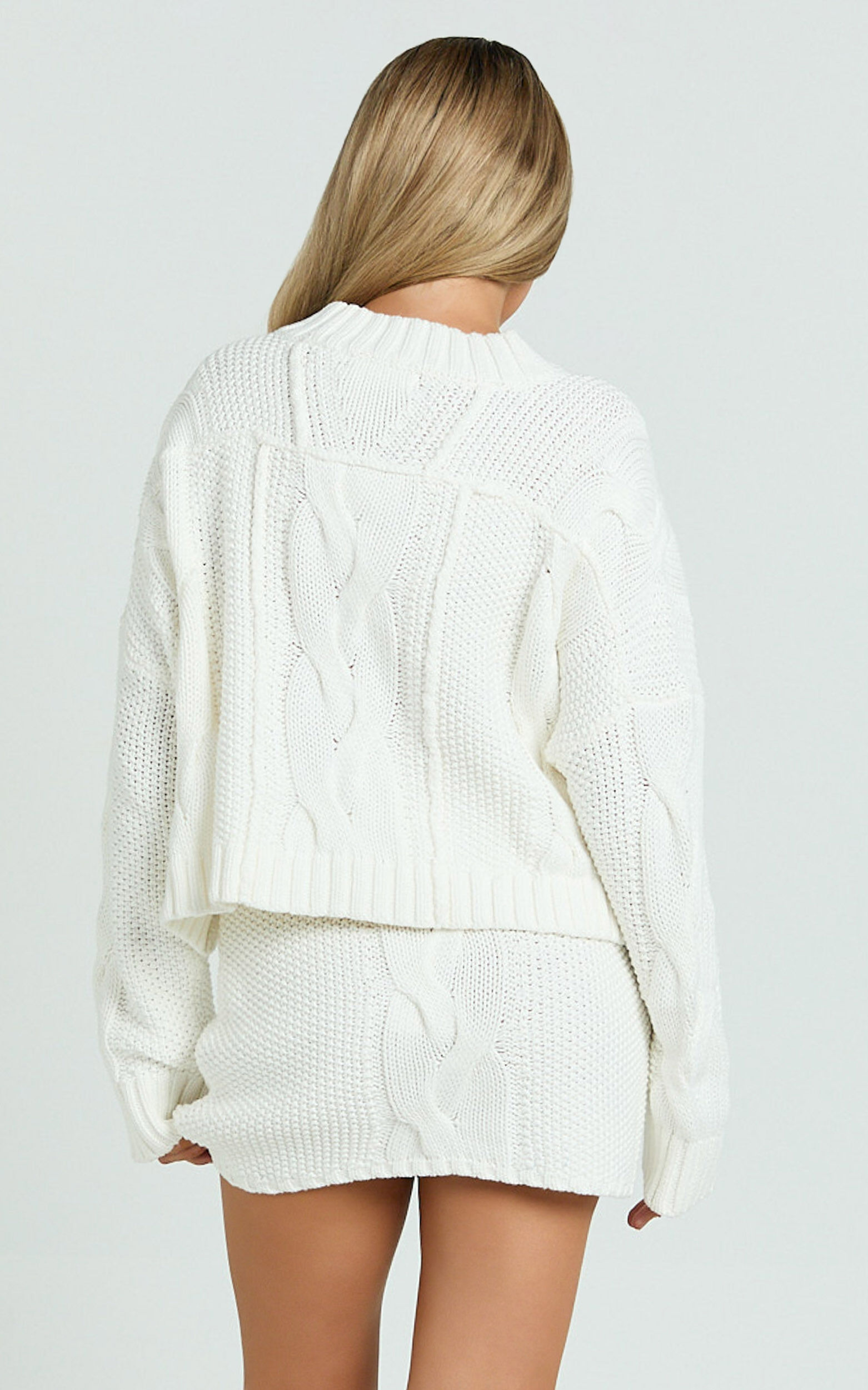 Marge Mini Skirt - High Waisted Cable Knit Mini Skirt in White