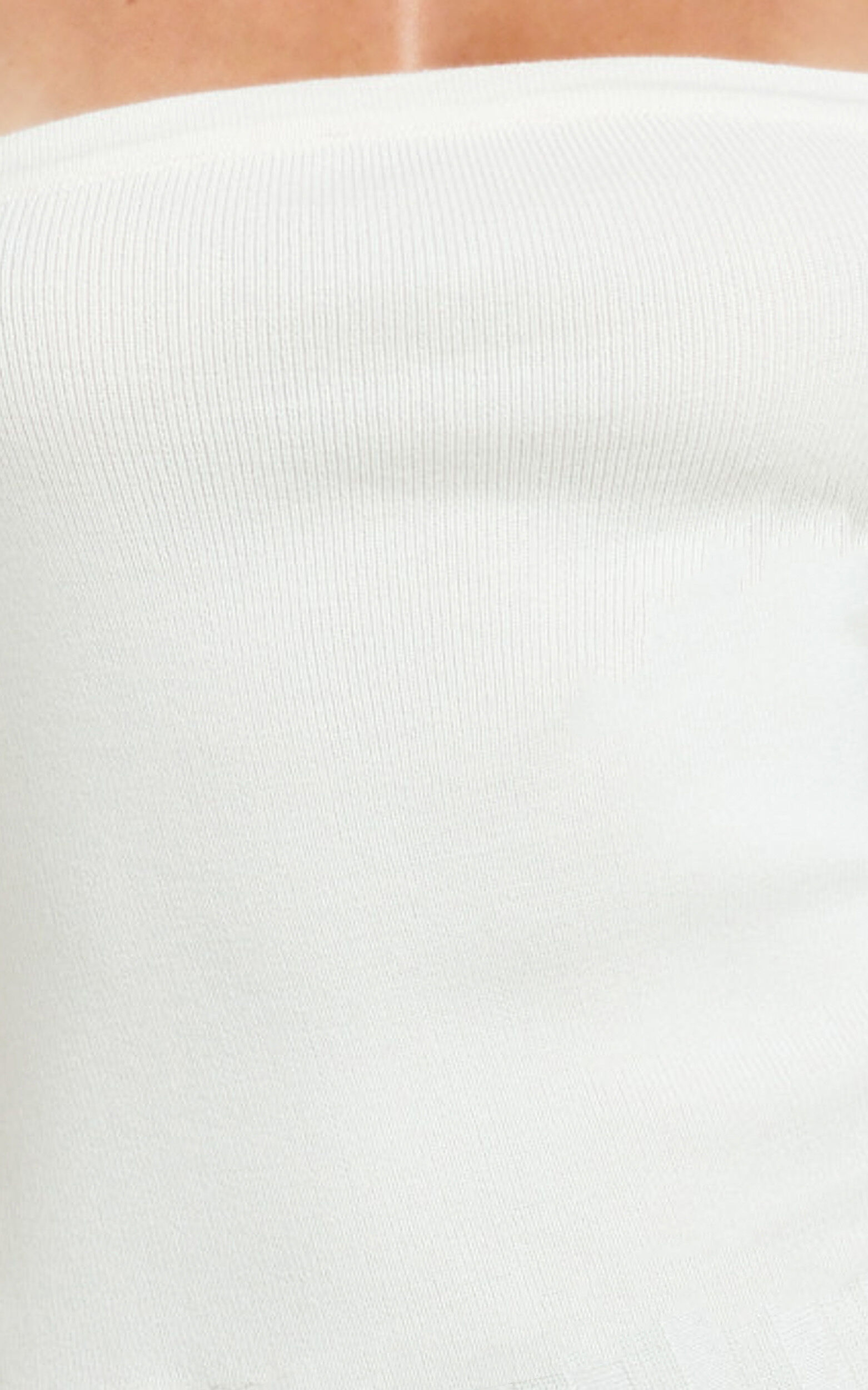 Paris Midi Dress - Strapless Drop Waist Pleated Knit Dress in White