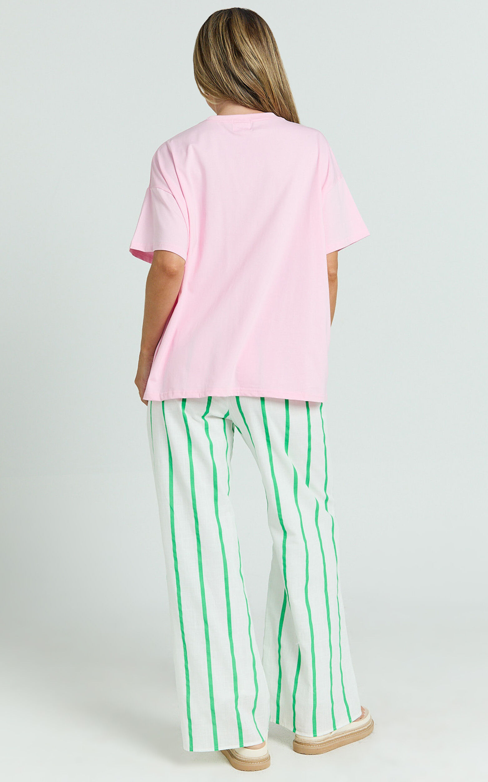 Albina Two Piece Set - Spicy Margs Club Tee and Striped Pant Set in Green