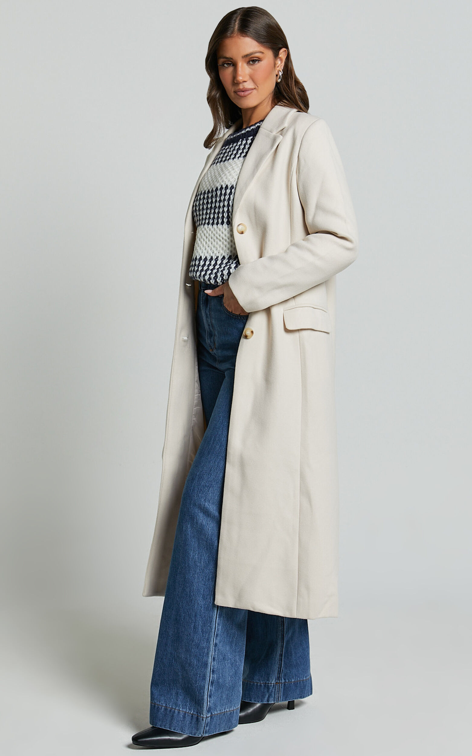 Colby Coat - Tailored Longline Coat in Stone