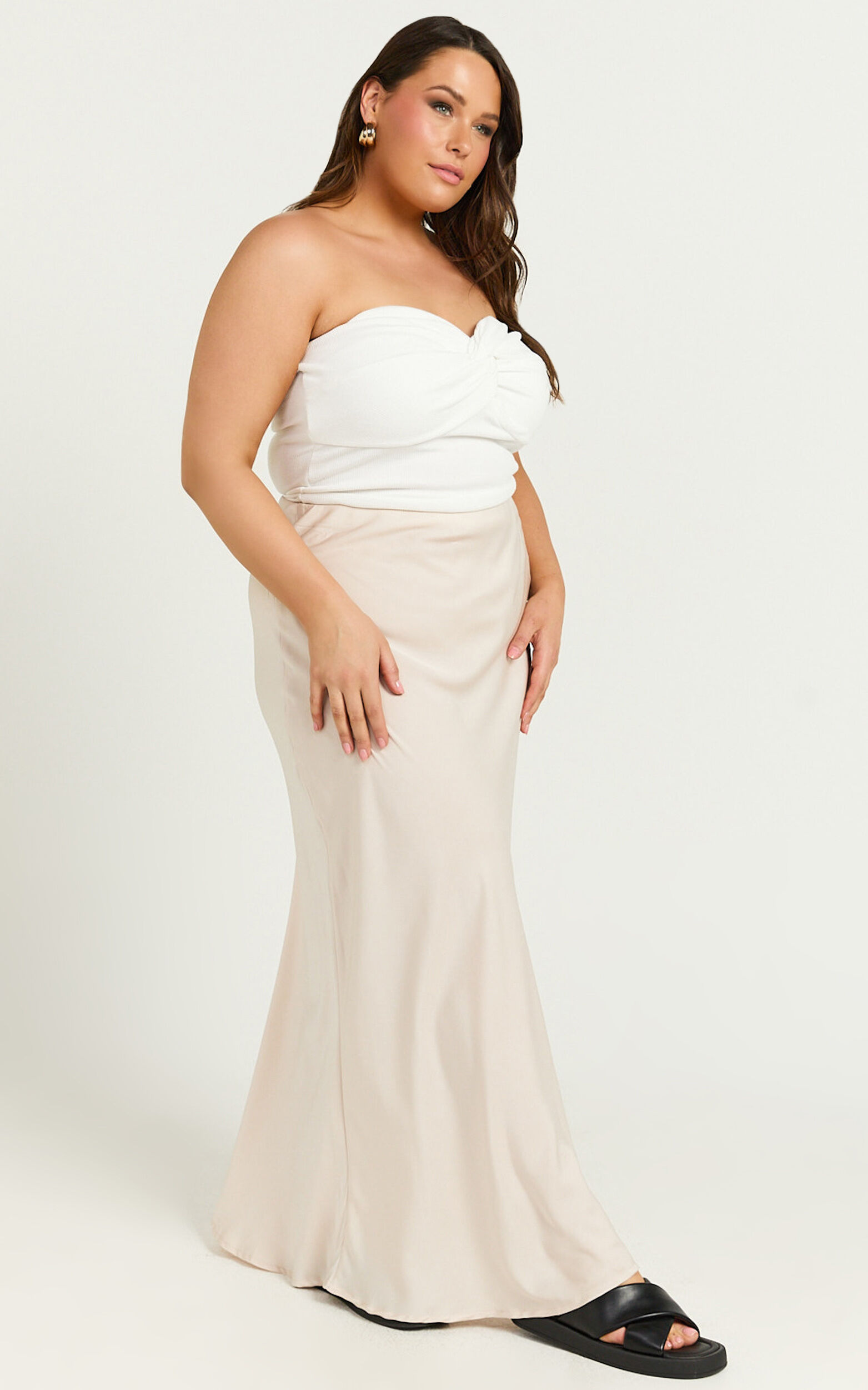 Amari Maxi Skirt - High Waisted Bias Cut Skirt in Oyster