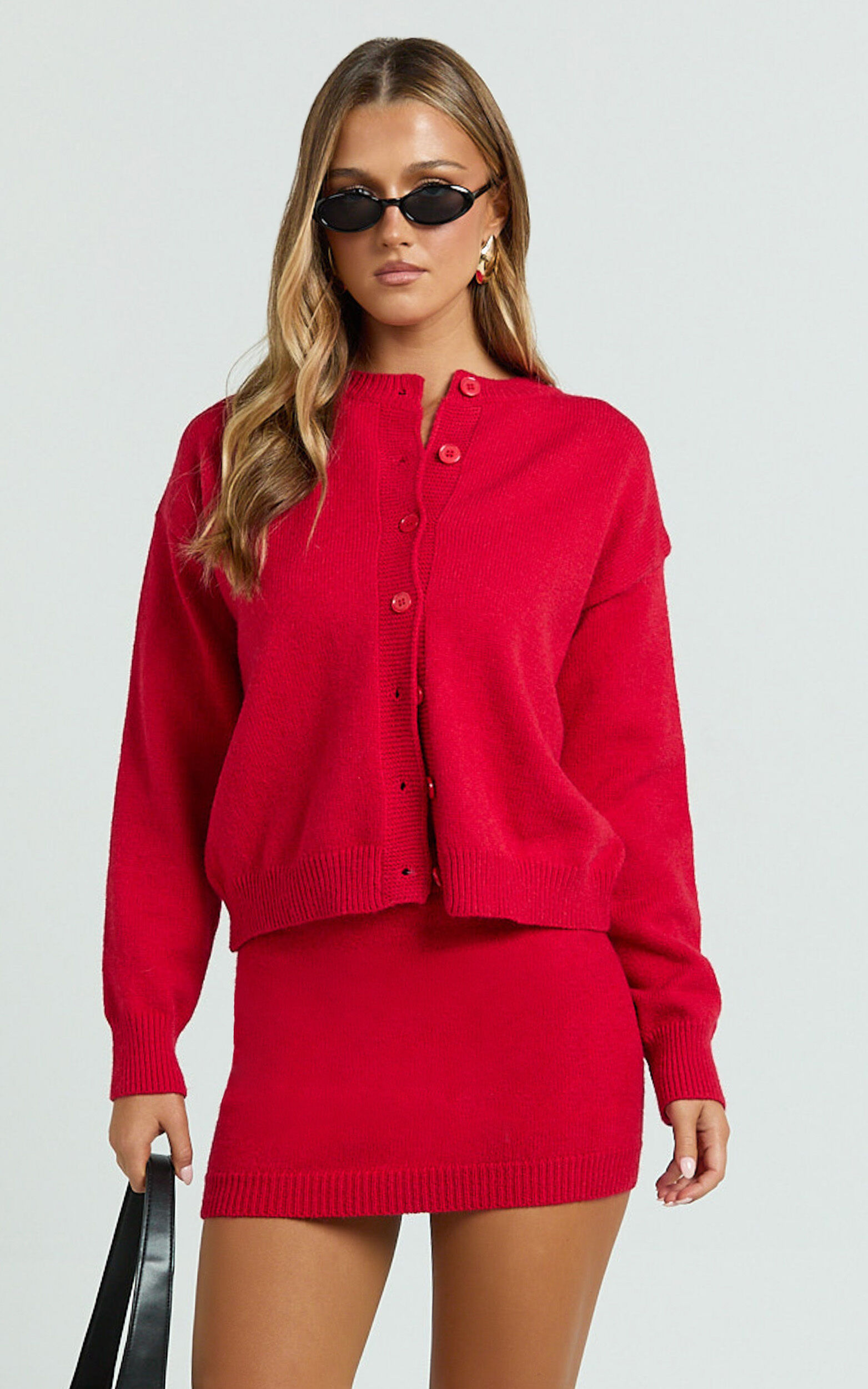 Rowena Mini Skirt - Knit Skirt in Red