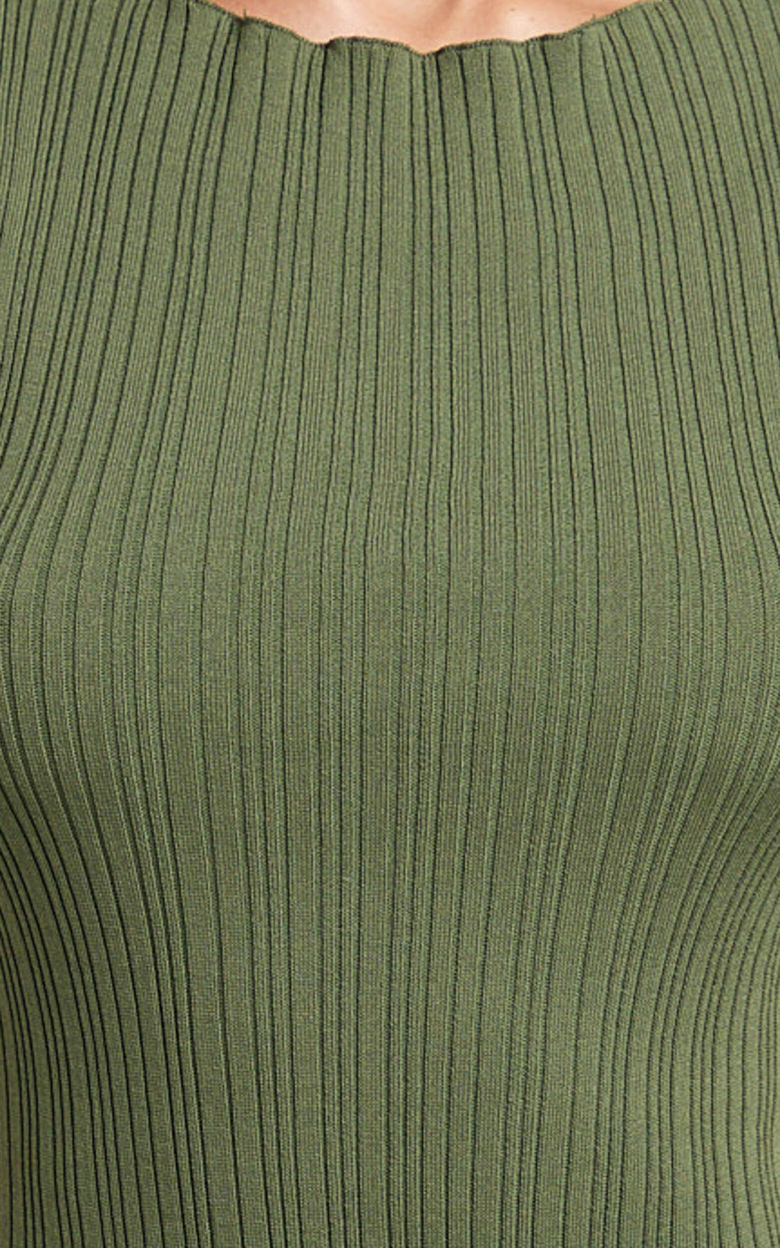 Anita Mini Dress - High Neck Ribbed Dress in Olive