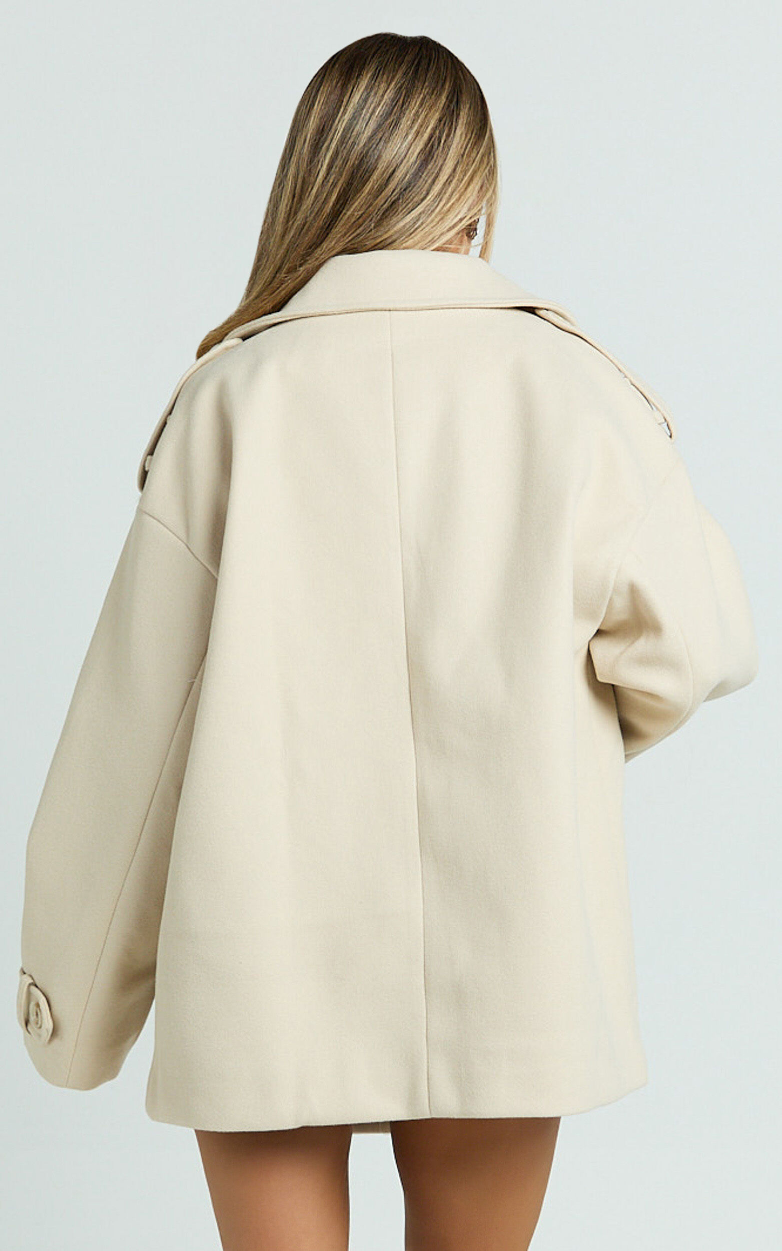 Adriana Coat - Double Breasted Short Wool Like Coat in Cream