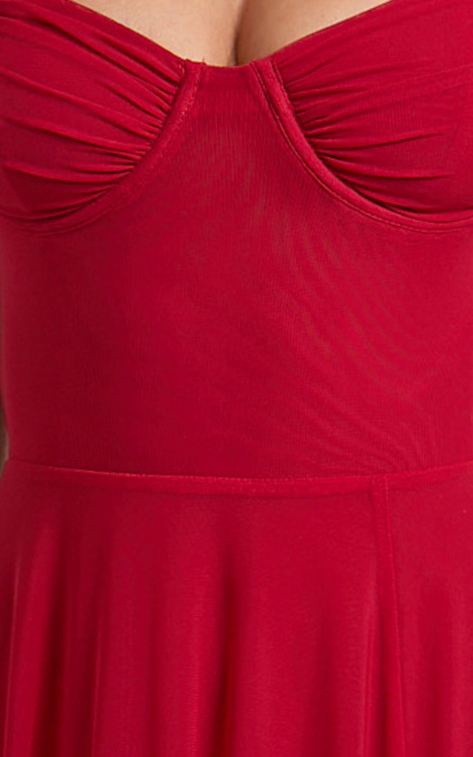 Kreanna Maxi Dress - Adjustable Strap Ruched Bodice Fit And Flare Dress in Red