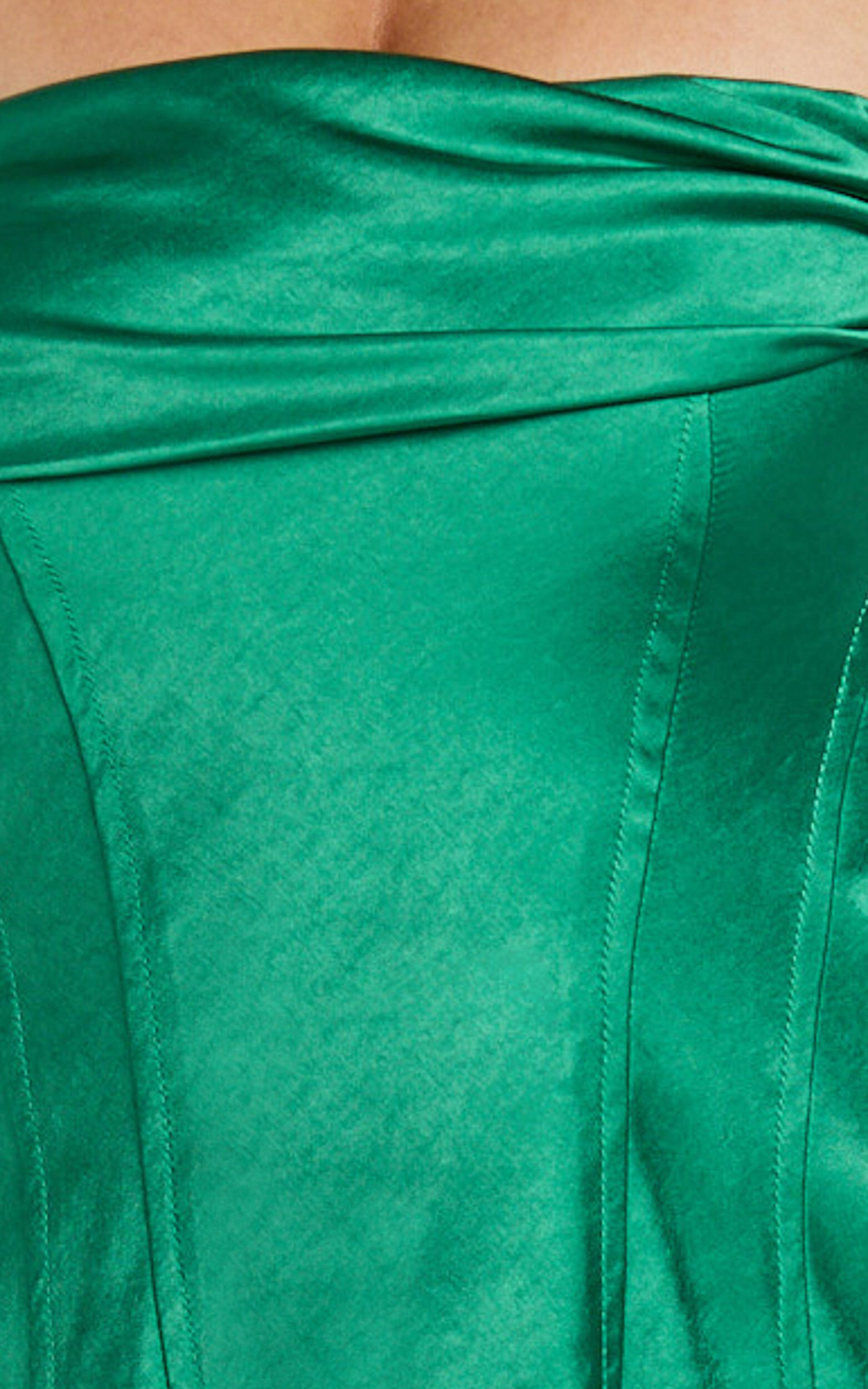 Izzy Mini Dress - Long Sleeve Off Shoulder Satin Slip Dress in emerald