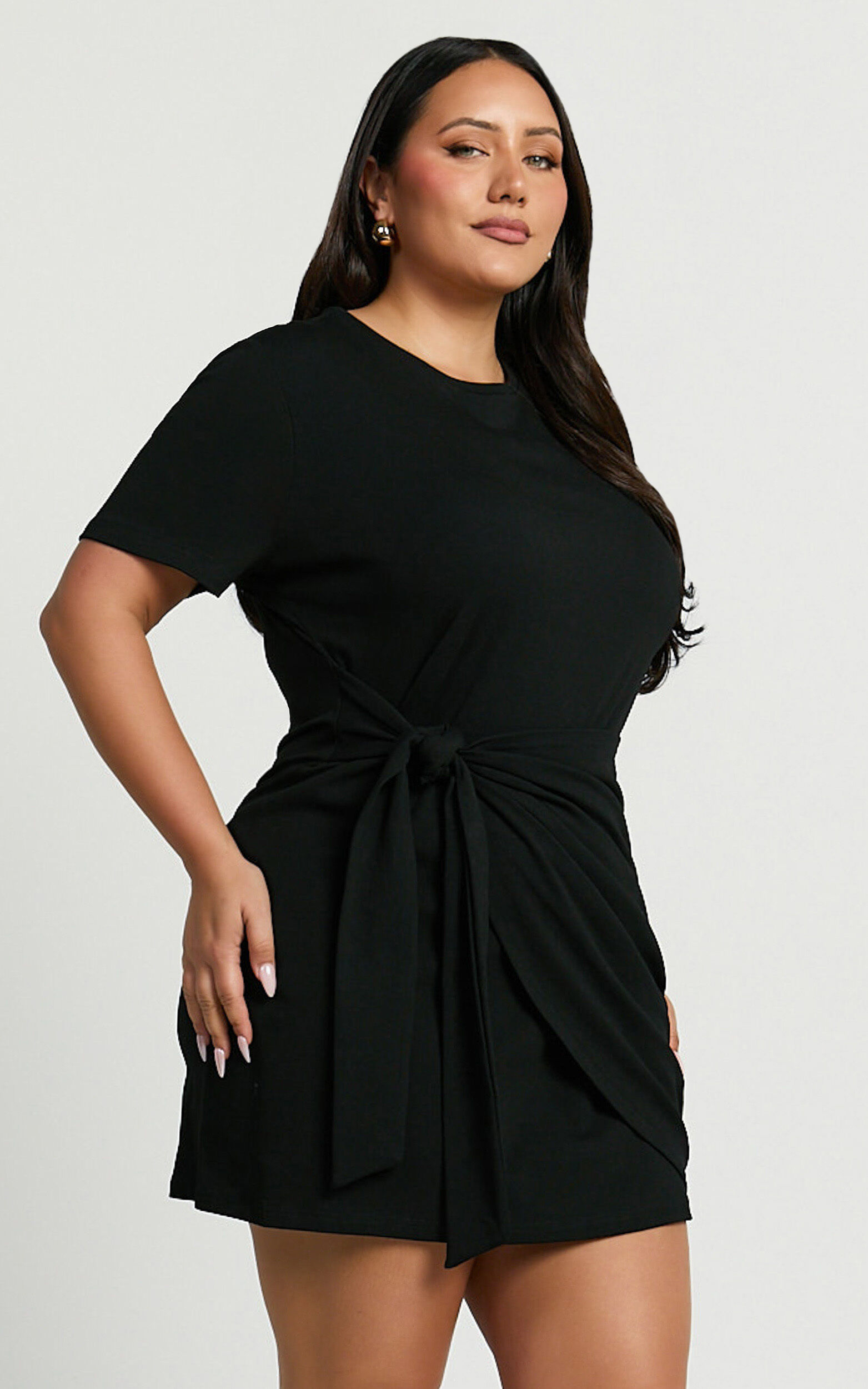 Candace Mini Dress - Faux Wrap Shift Dress in Black