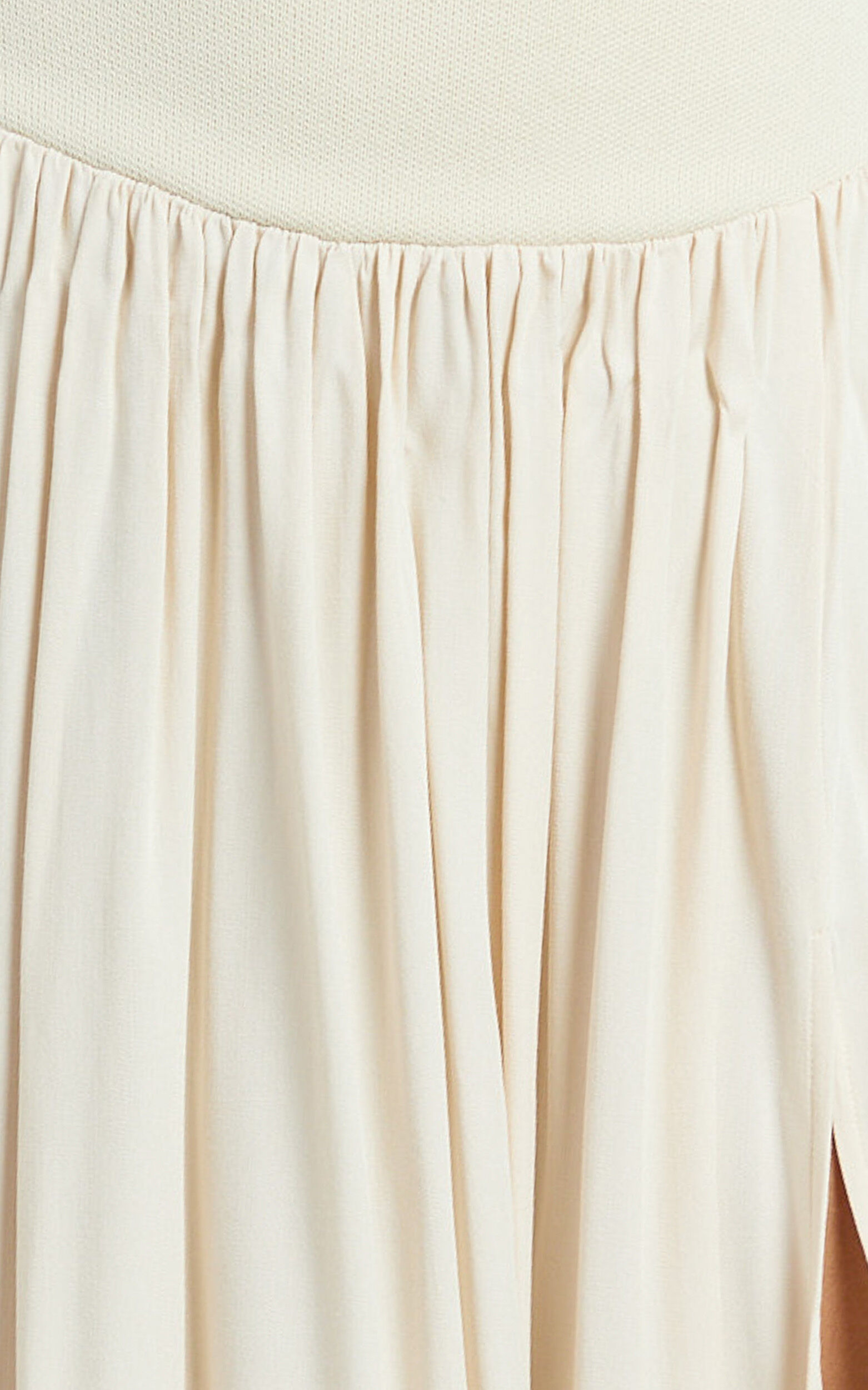 Harlee Maxi Dress - Strapless Drop Waist Knit Bodice Full Gathered Skirt Dress in Cream