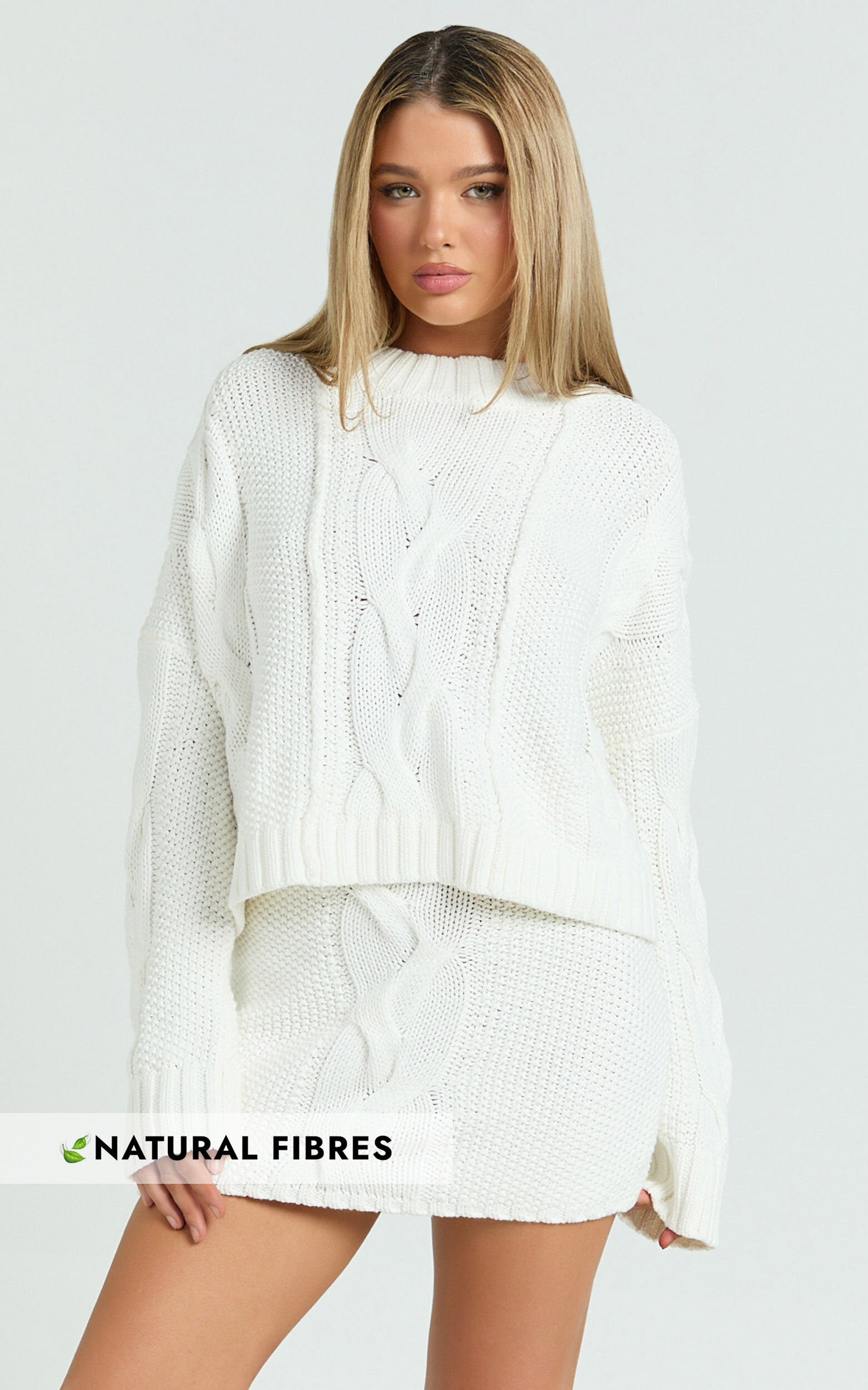 Marge Jumper- Oversized Cable Knit Crew Neck Jumper in White