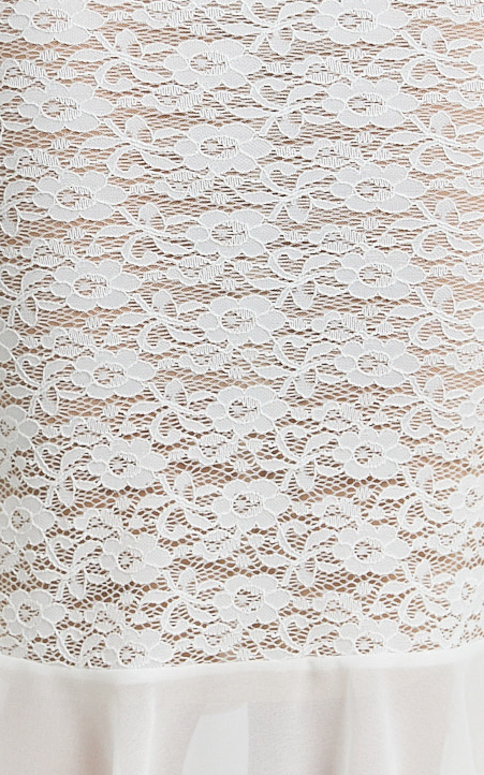 Imee Two Piece Top and Skirt Set - Lace Off Shoulder Top And Low Rise Skirt Set in White