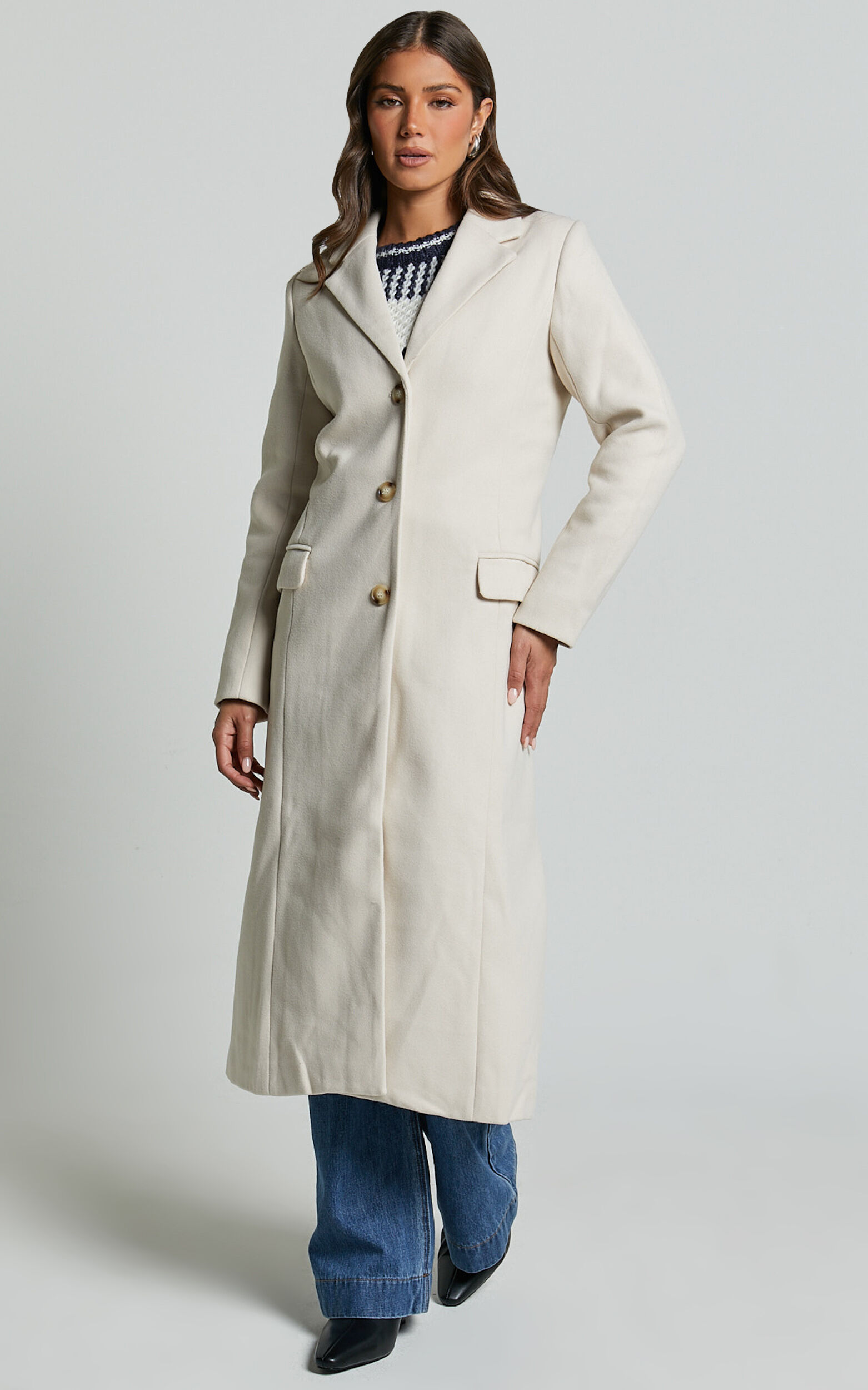 Colby Coat - Tailored Longline Coat in Stone