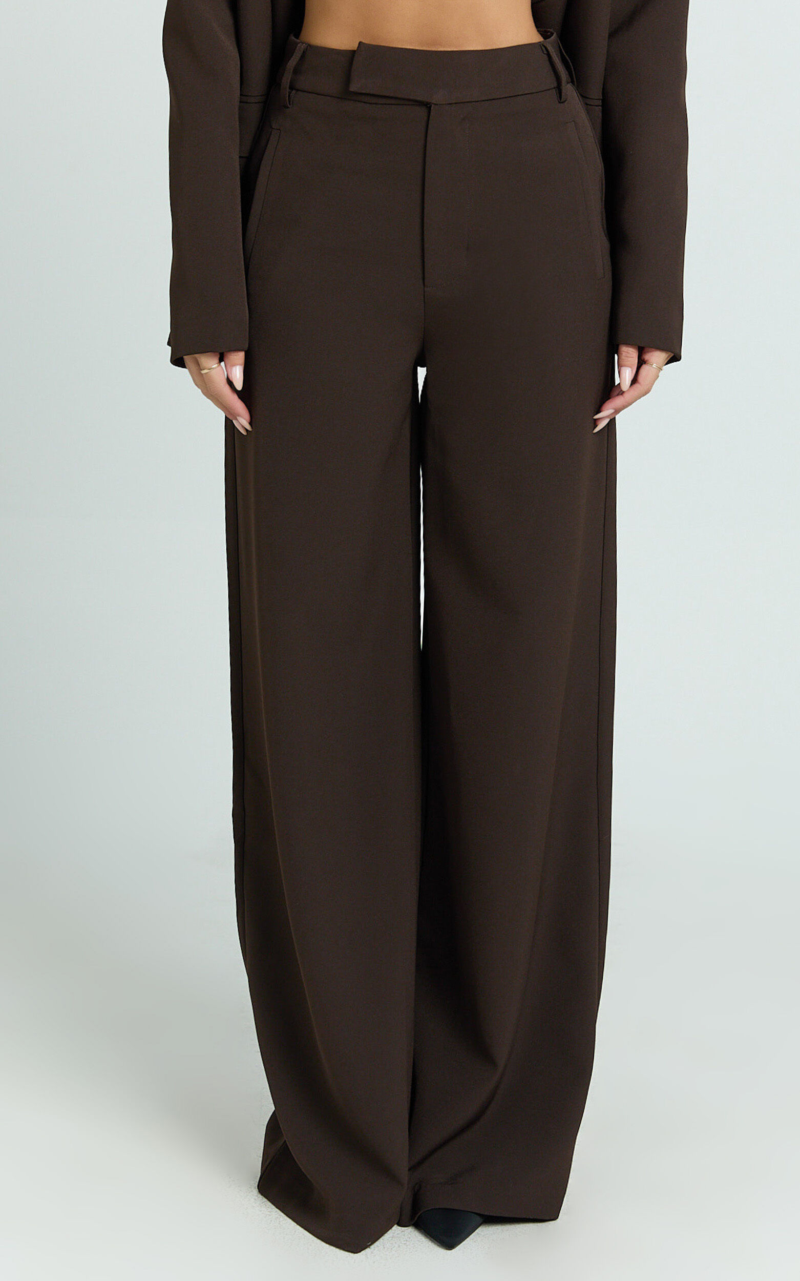 Selena Pants - High Waisted Wide Leg Tailored Pants in Dark Chocolate