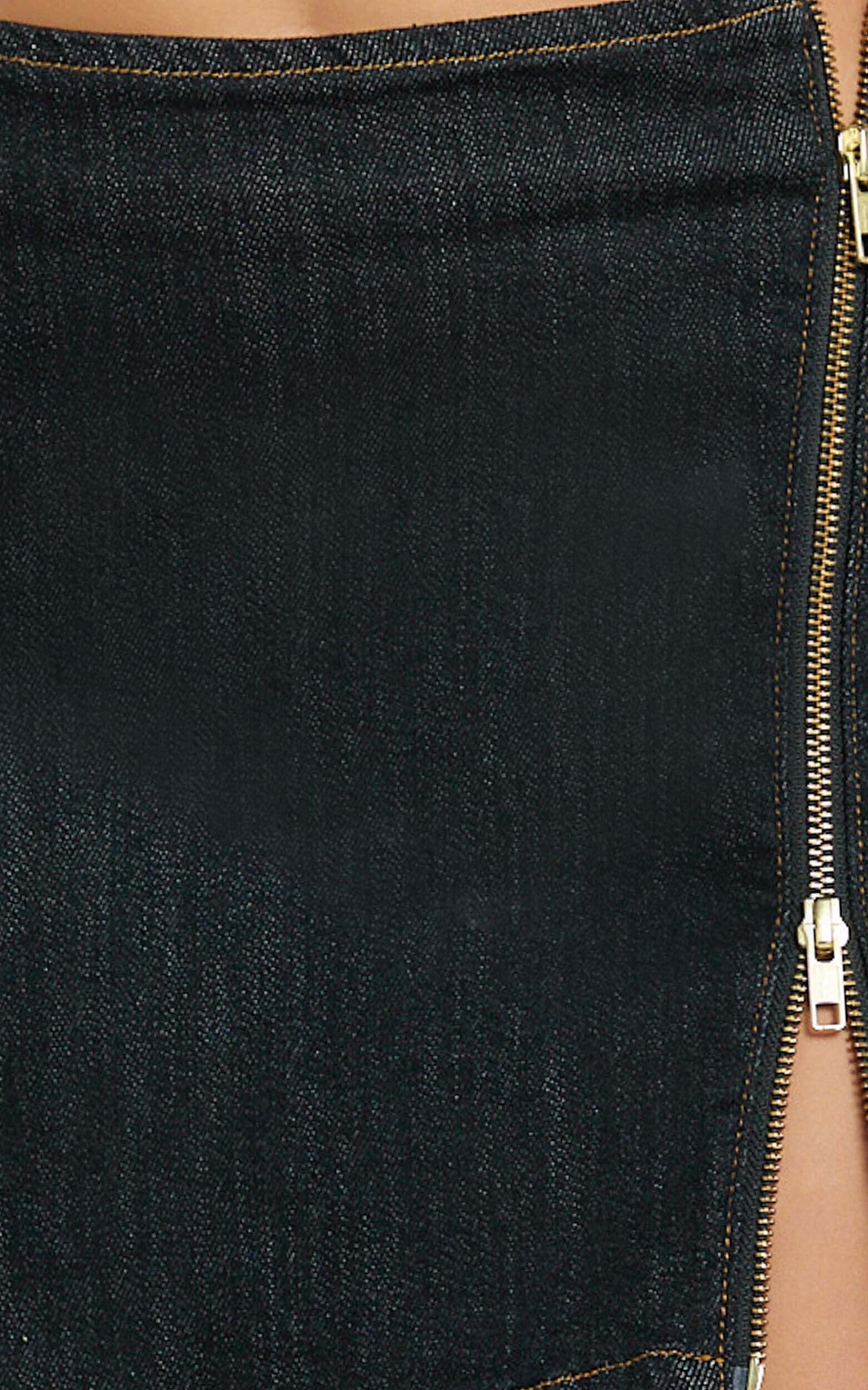 Jenny Mini Skirt - Side Zip Split Denim Skirt in Black Wash