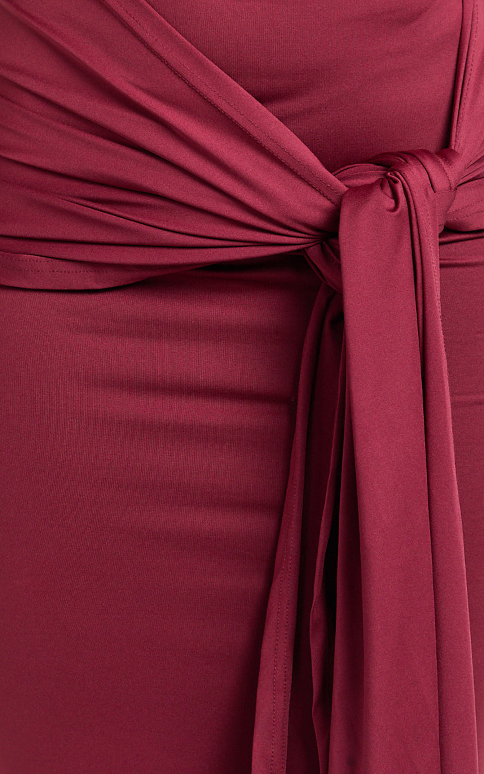 Judith Maxi Dress - Boat Neck Backless Tie Front Long Sleeve Jersey Dress in Wine