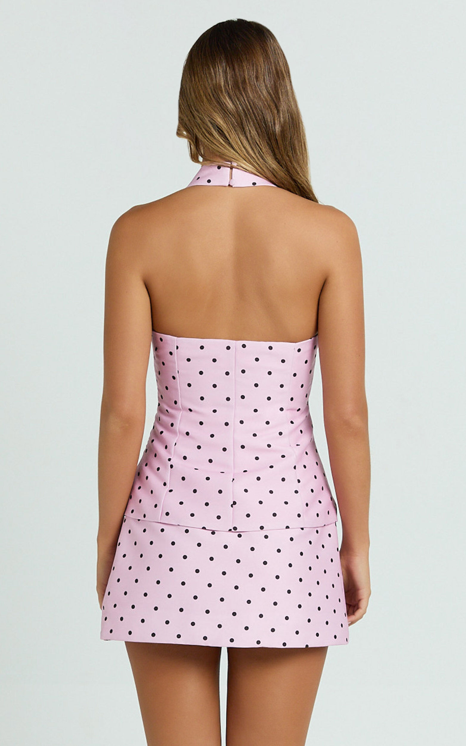 Cynthia Mini Skirt - Fitted Polka Dot Skirt in Fondant Pink Polka Dot