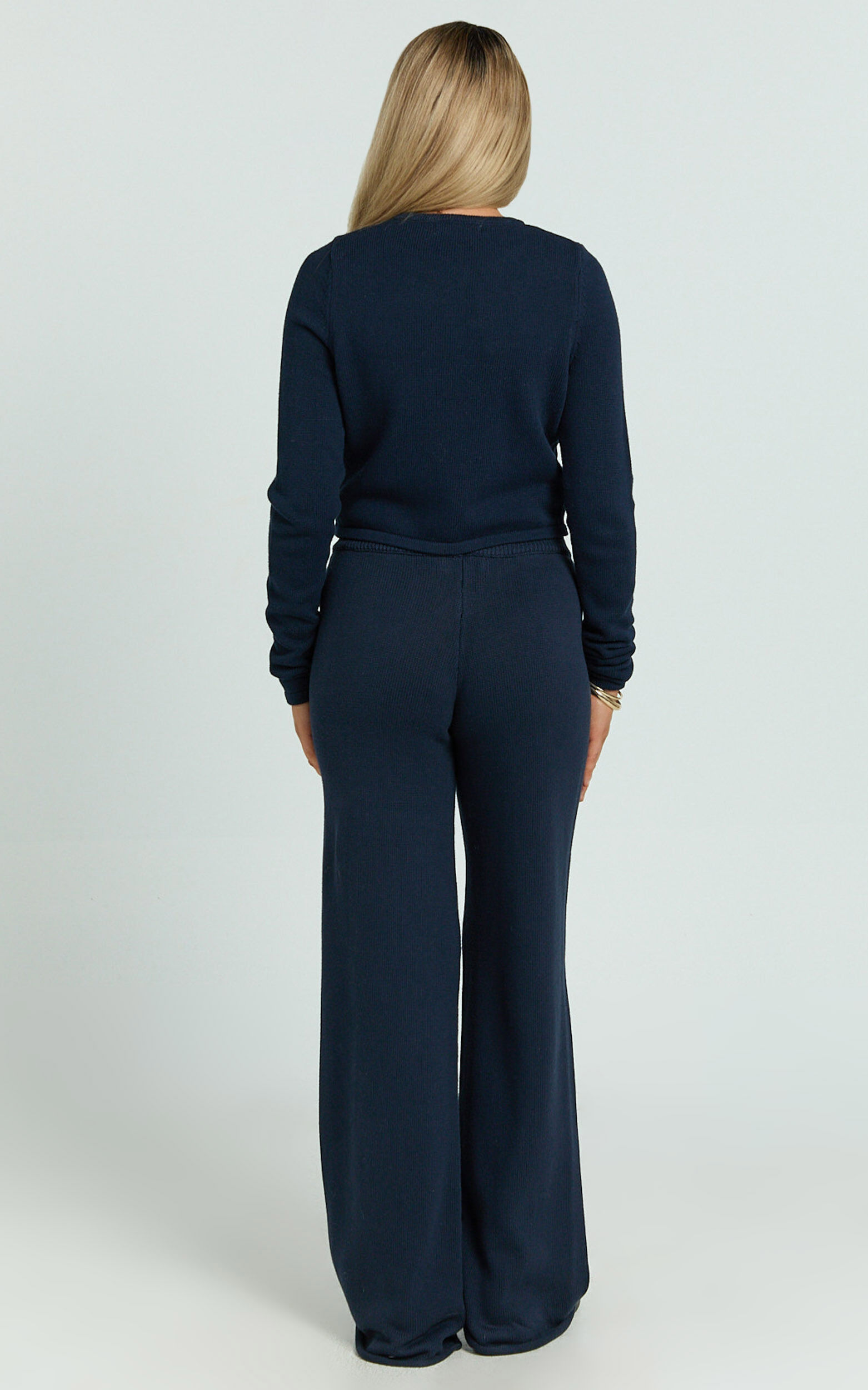 Ottie Pants - Mid Rise Straight Leg Knit Pants in Navy