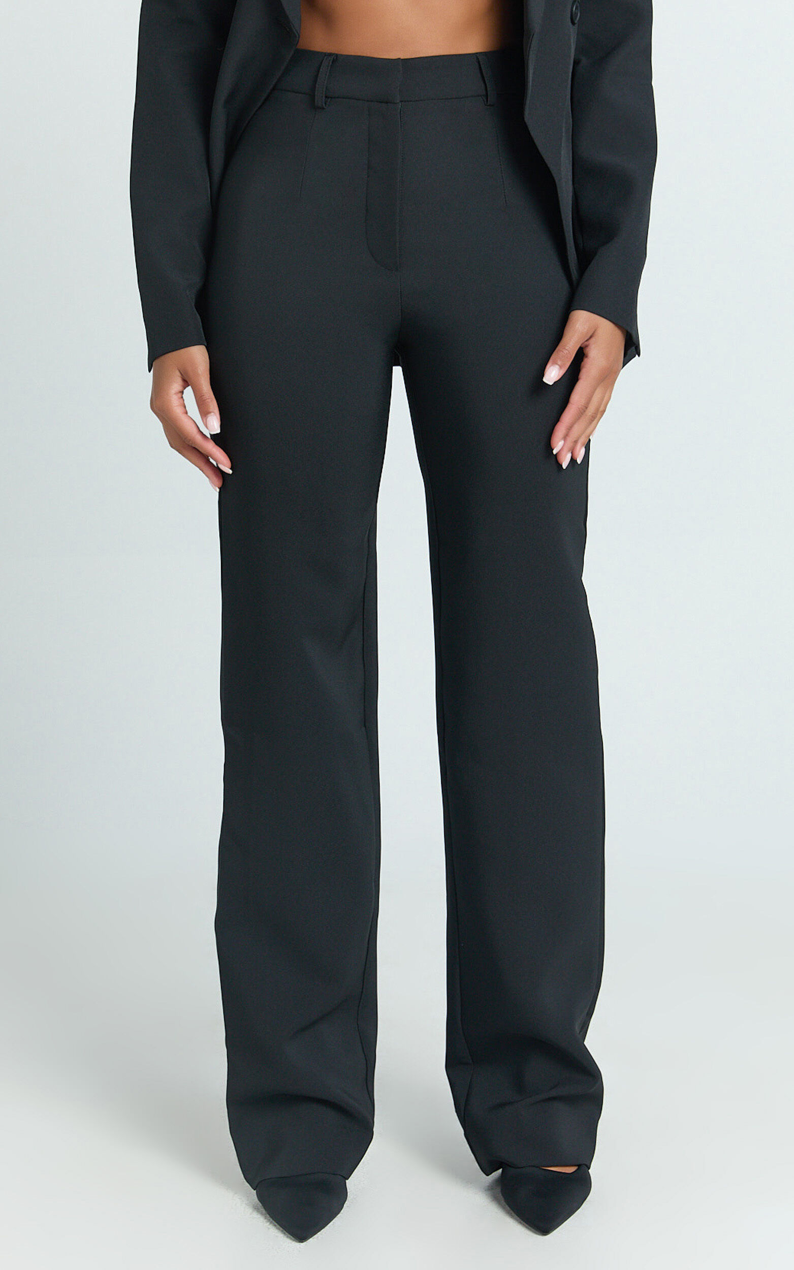 Sally Pants - Mid Waisted Straight Leg Tailored Pants in Black