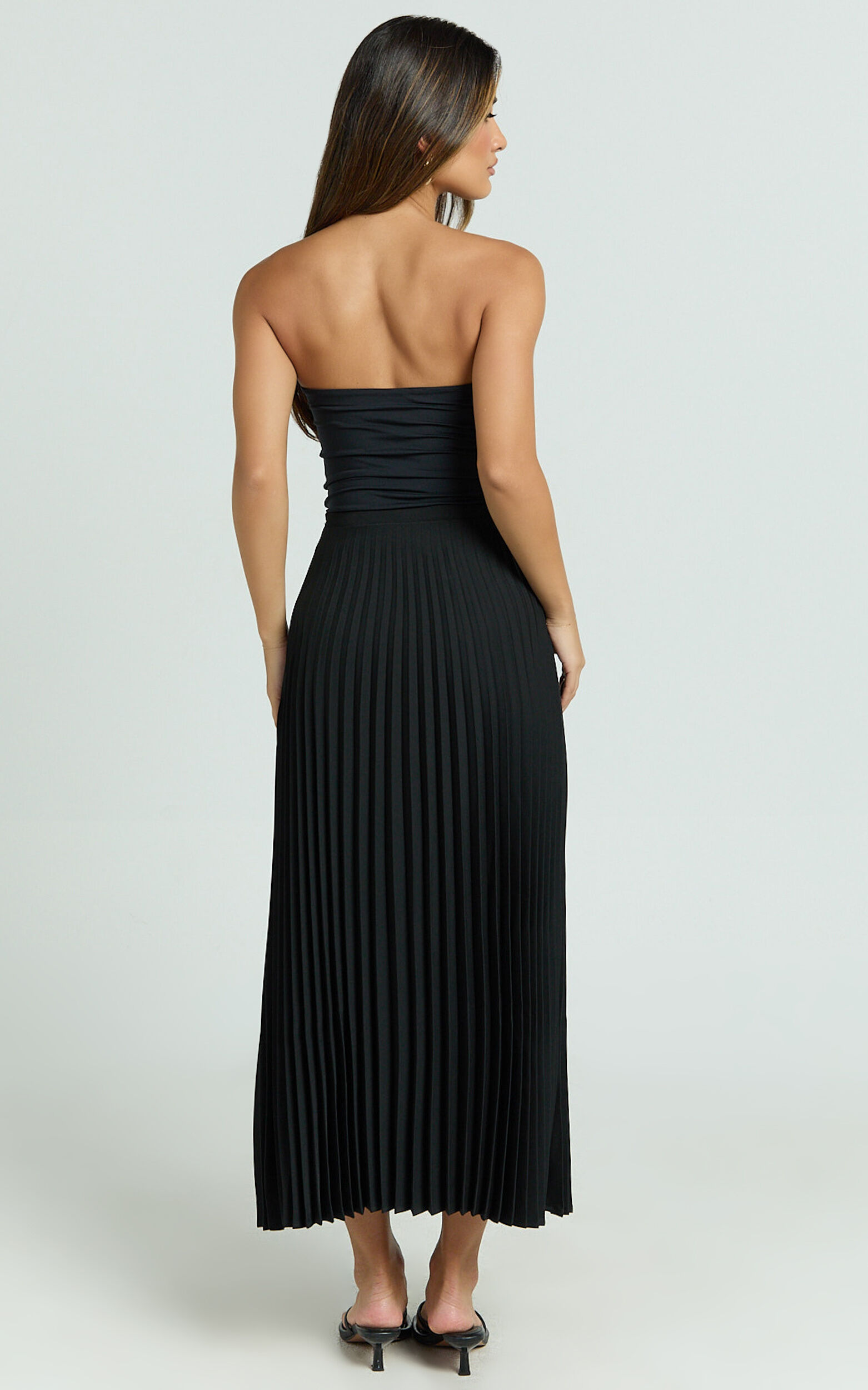 Harlee Midi Skirt - Pleated High Waist A Line Skirt in Black