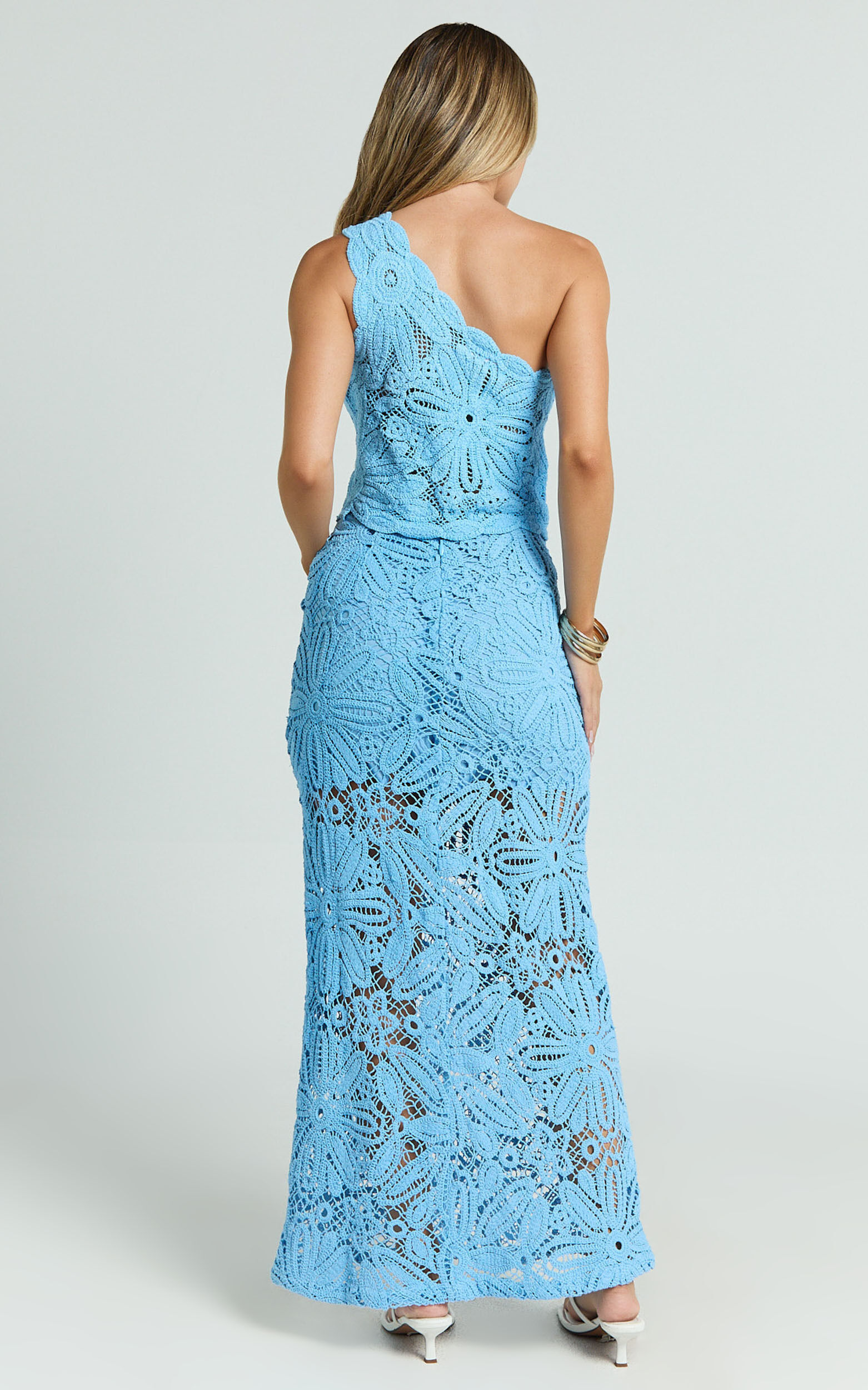 Charlene Maxi Skirt - Crochet Fit And Flare Skirt in Blue