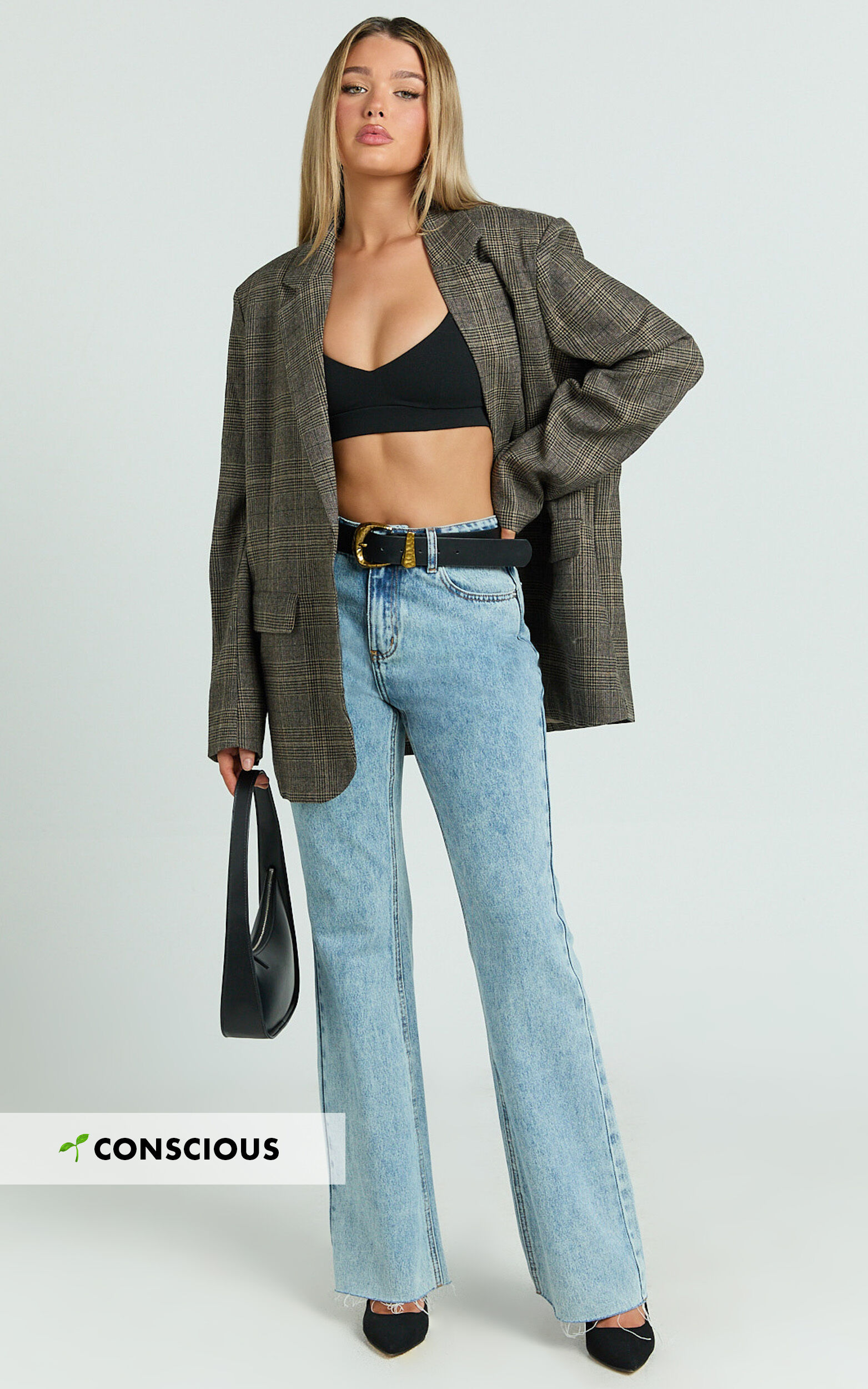 Jacqueline Jeans - High Waisted Relaxed Recycled Denim Bootcut Jeans in Mid Blue Wash